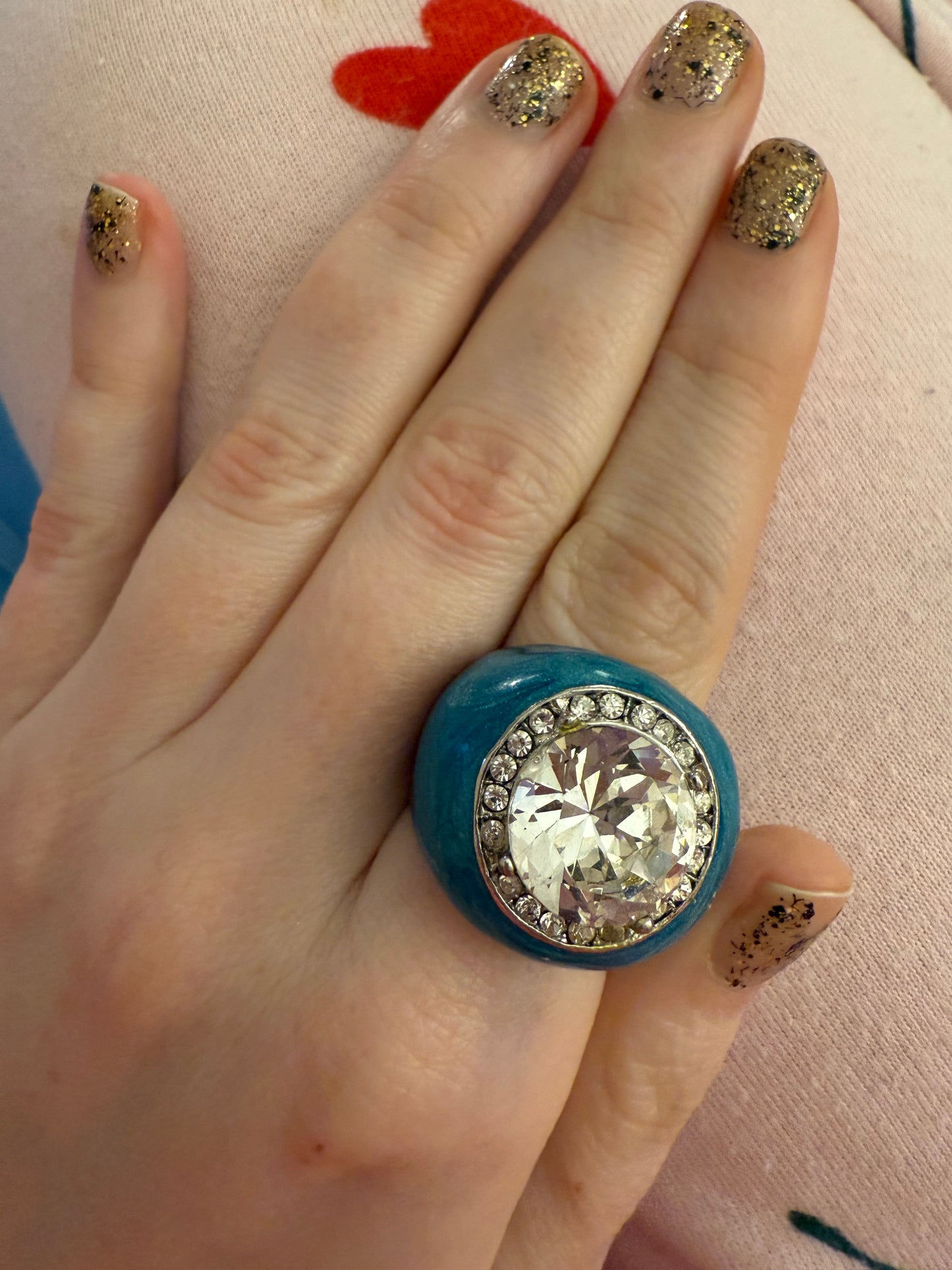 Vintage Giant Enamel Lollipop Rhinestone Ring