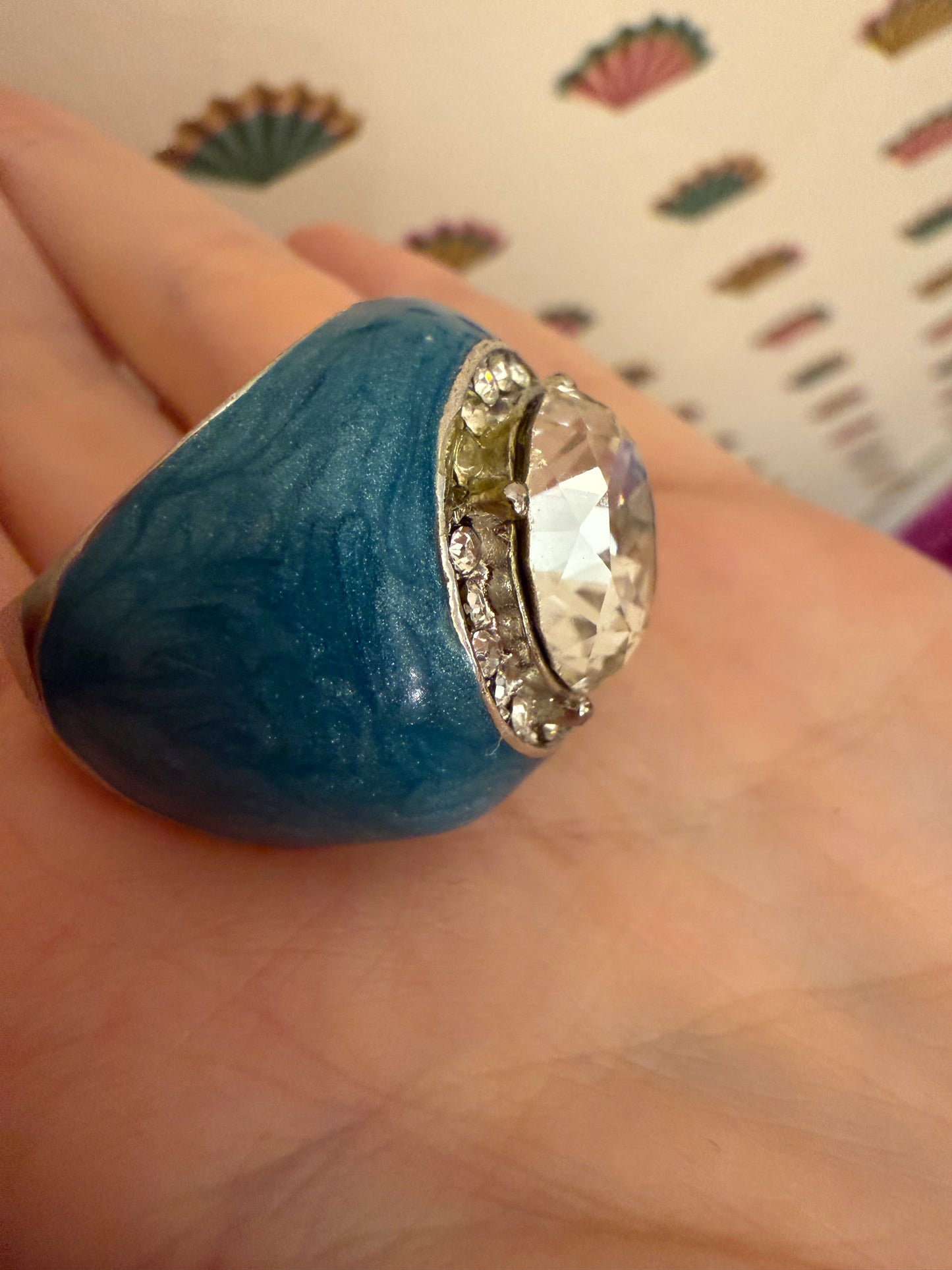 Vintage Giant Enamel Lollipop Rhinestone Ring
