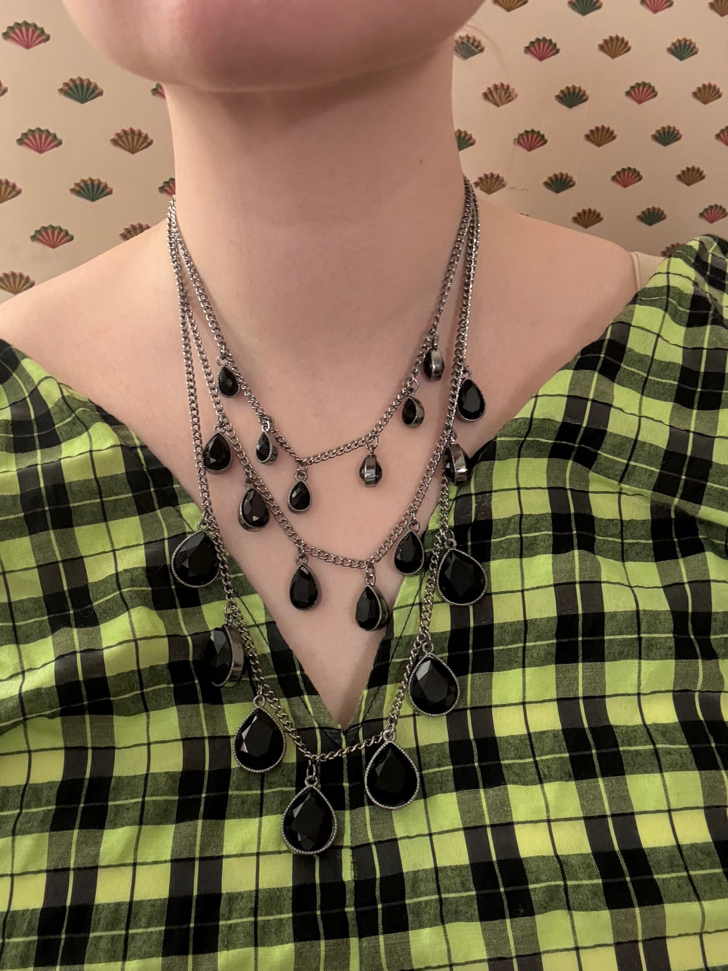 Vintage Festoon Black Glass Goth Queen Necklace