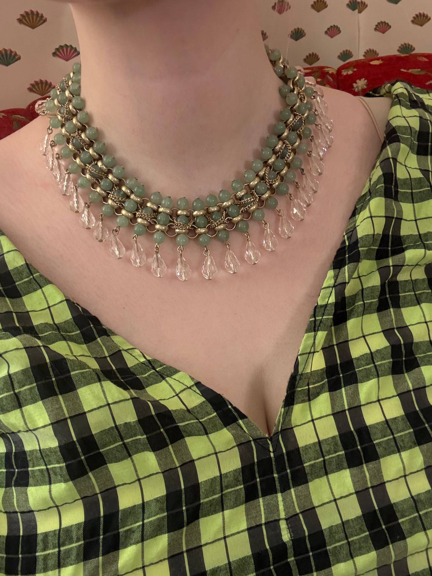 Vintage Jumbo Jade & Crystal Collar
