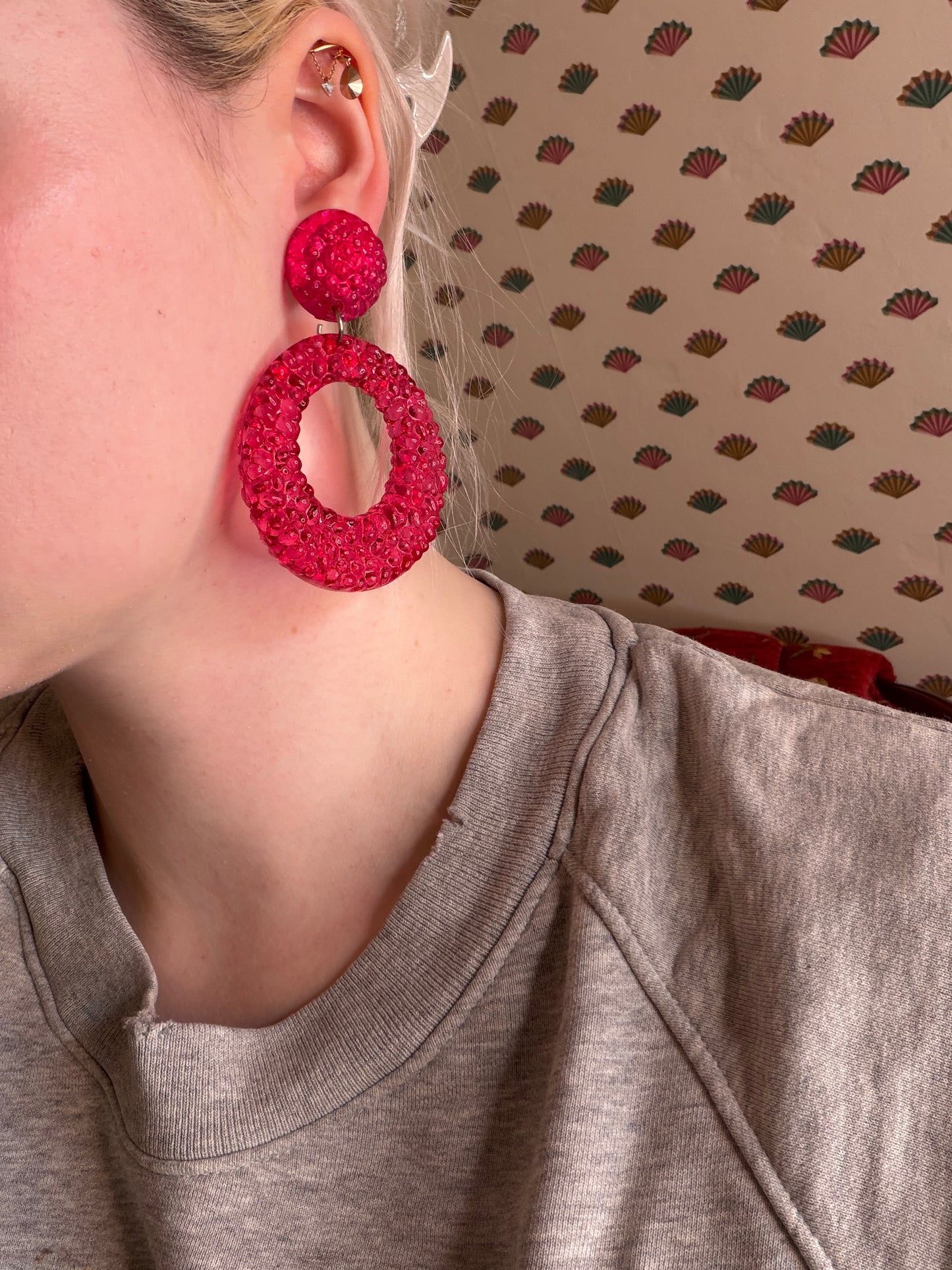 Vintage Watermelon Gummy Lucite Hoop Clip On Earrings