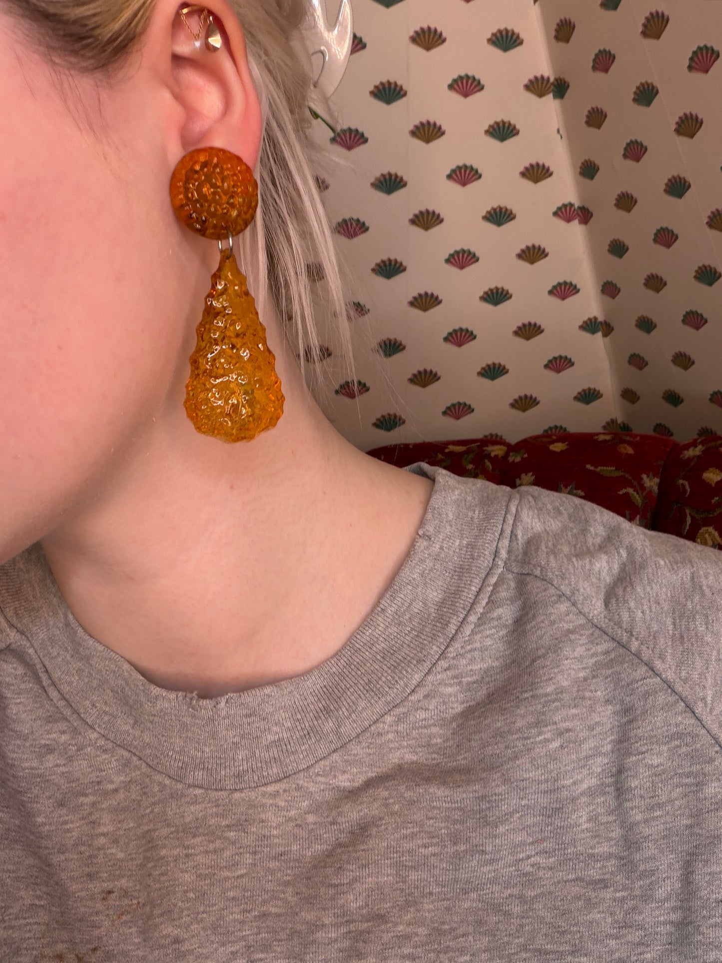 Vintage Golden Banana Gummy Lucite Drop Clip On Earrings