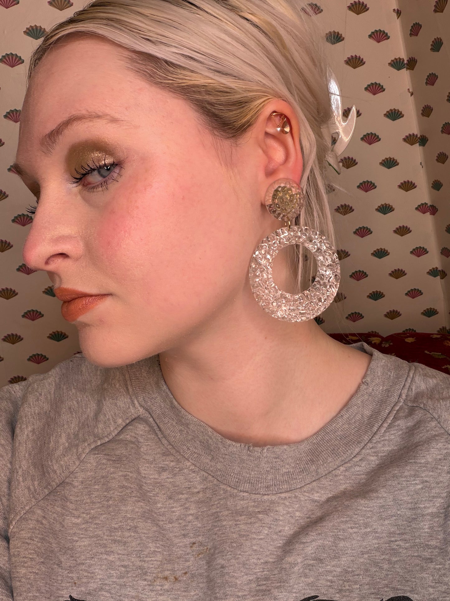 Vintage Clear Gummy Lucite Hoop Clip On Earrings
