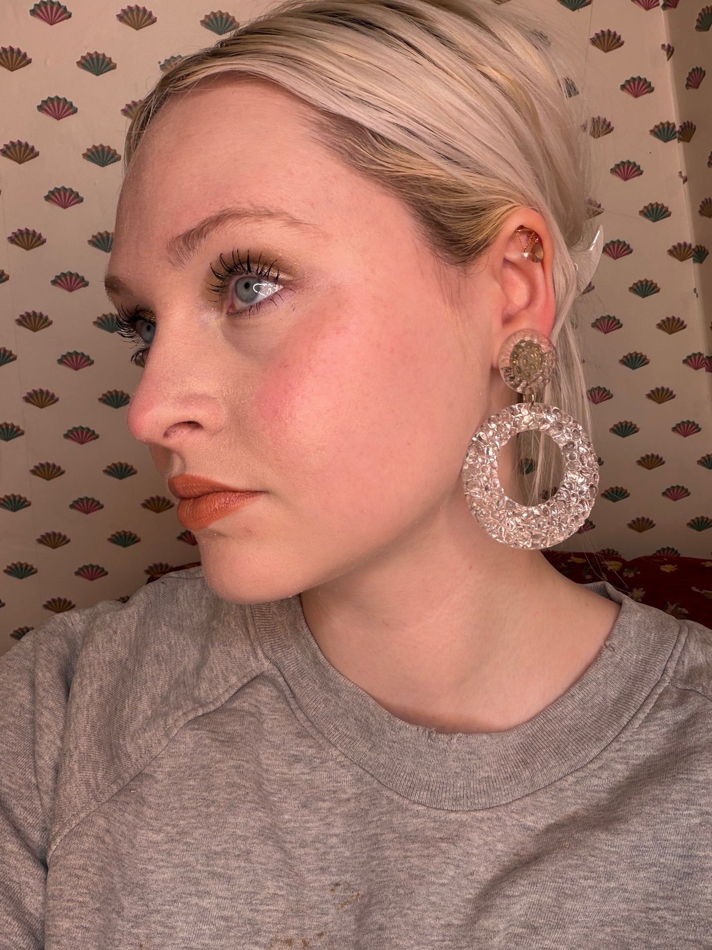 Vintage Clear Gummy Lucite Hoop Clip On Earrings
