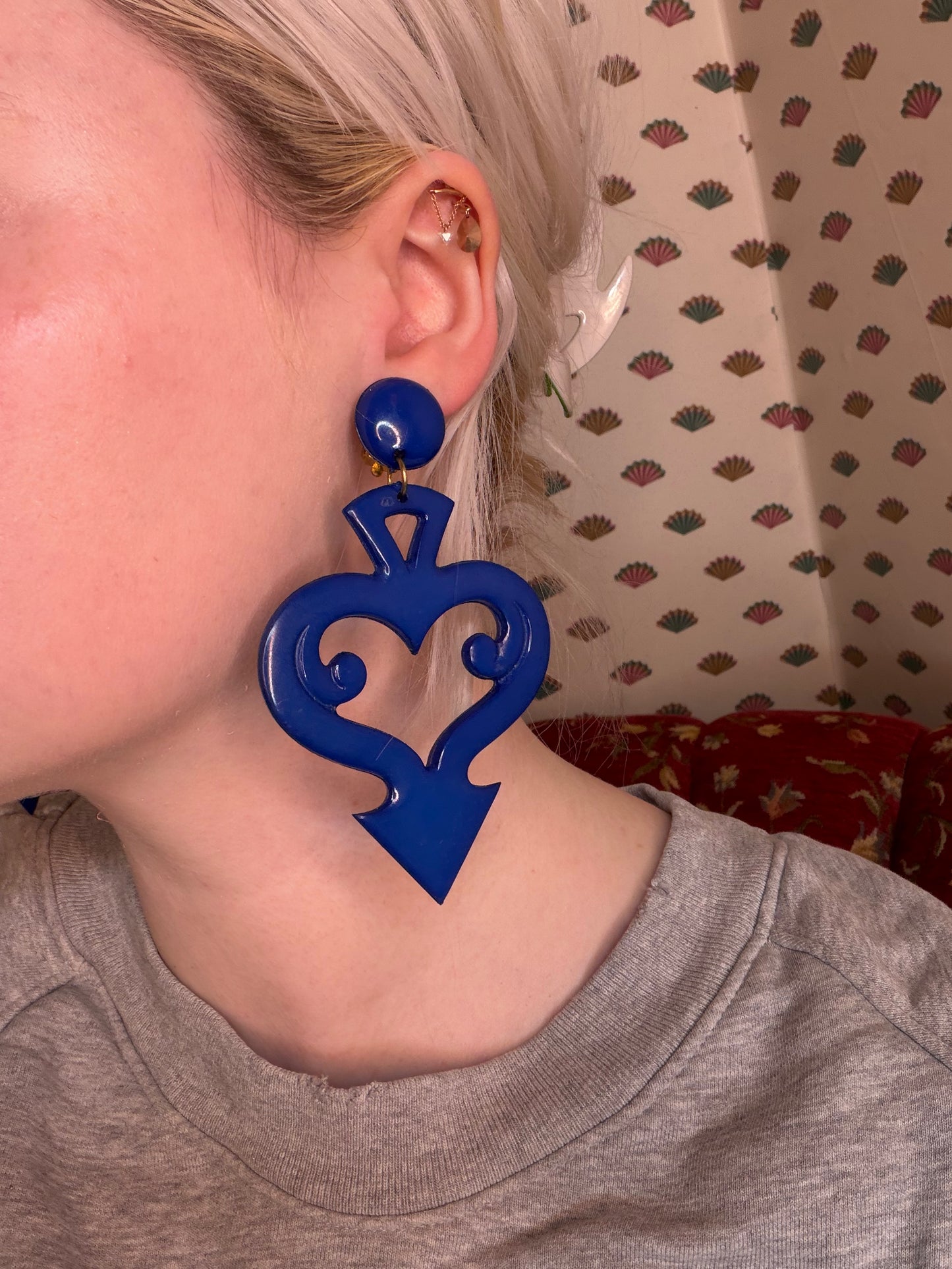 Vintage Huge Devil's Tail Heart Clip On Earrings