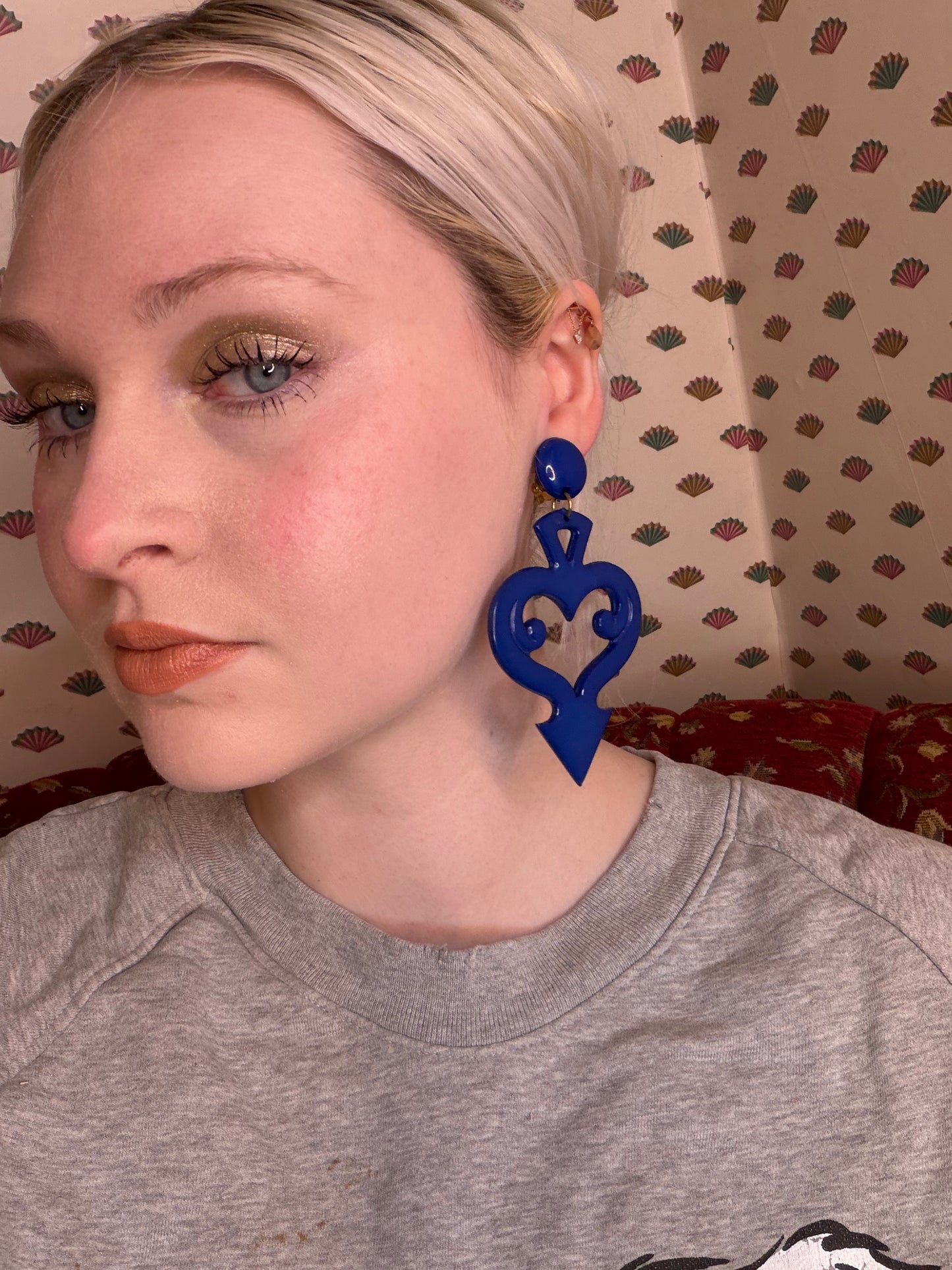Vintage Huge Devil's Tail Heart Clip On Earrings