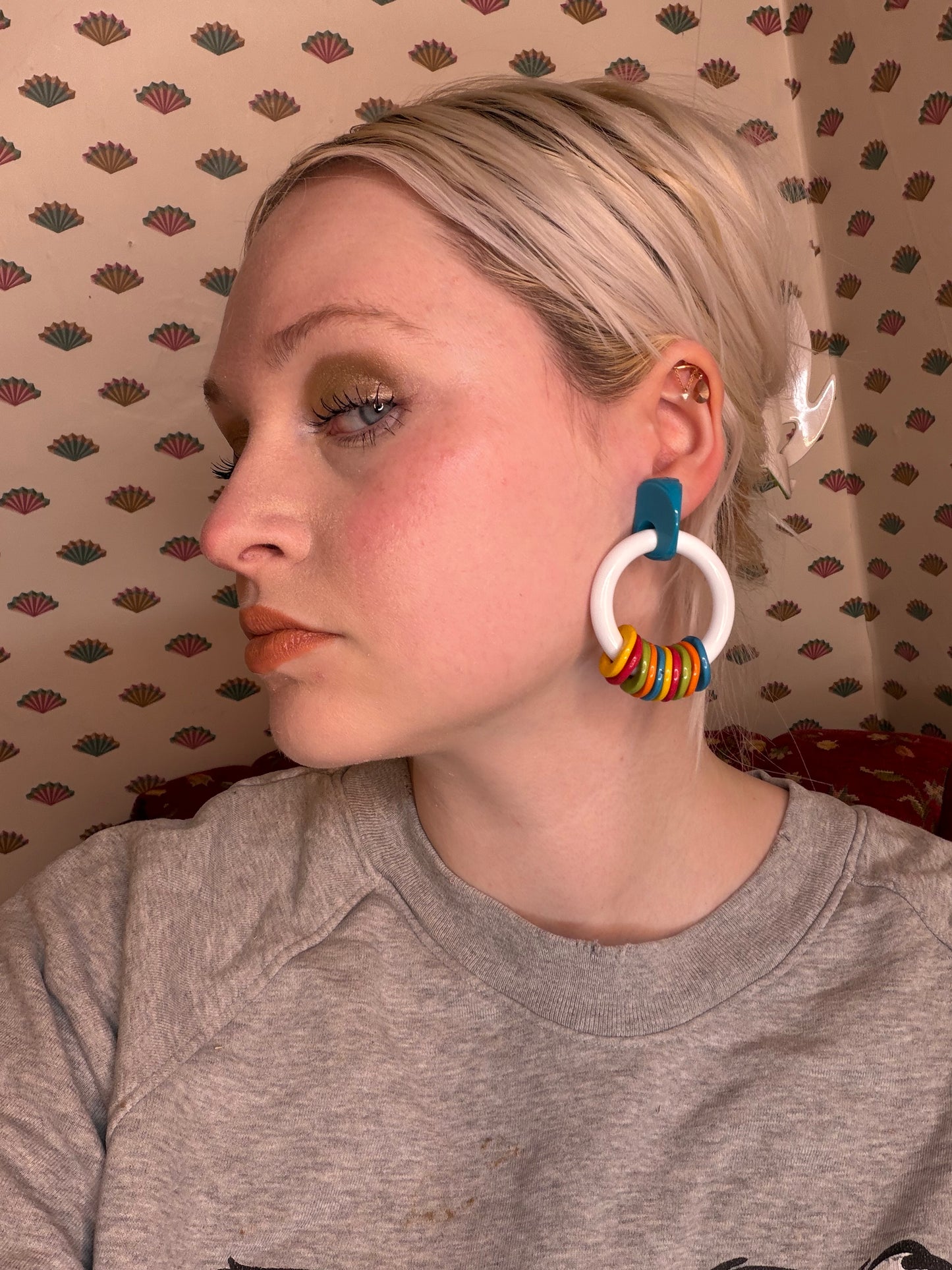Vintage Rare ASMR Early Plastic Rattle Hoop Clip On Earrings