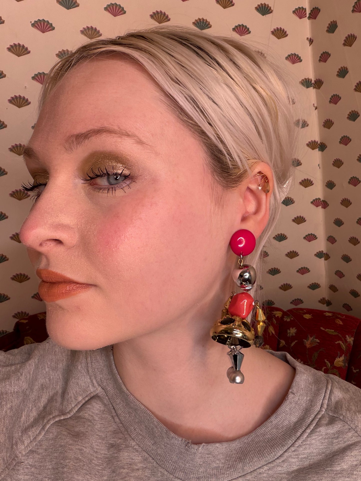 Vintage Rare Pink Articulated Chunky French Doll Earrings