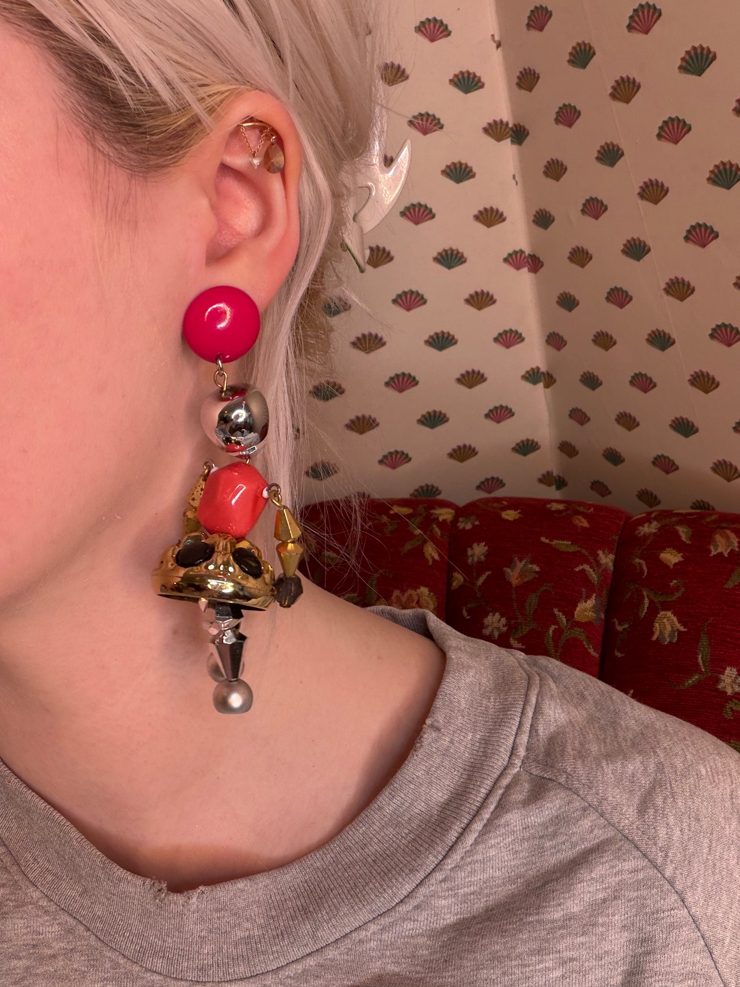 Vintage Rare Pink Articulated Chunky French Doll Earrings