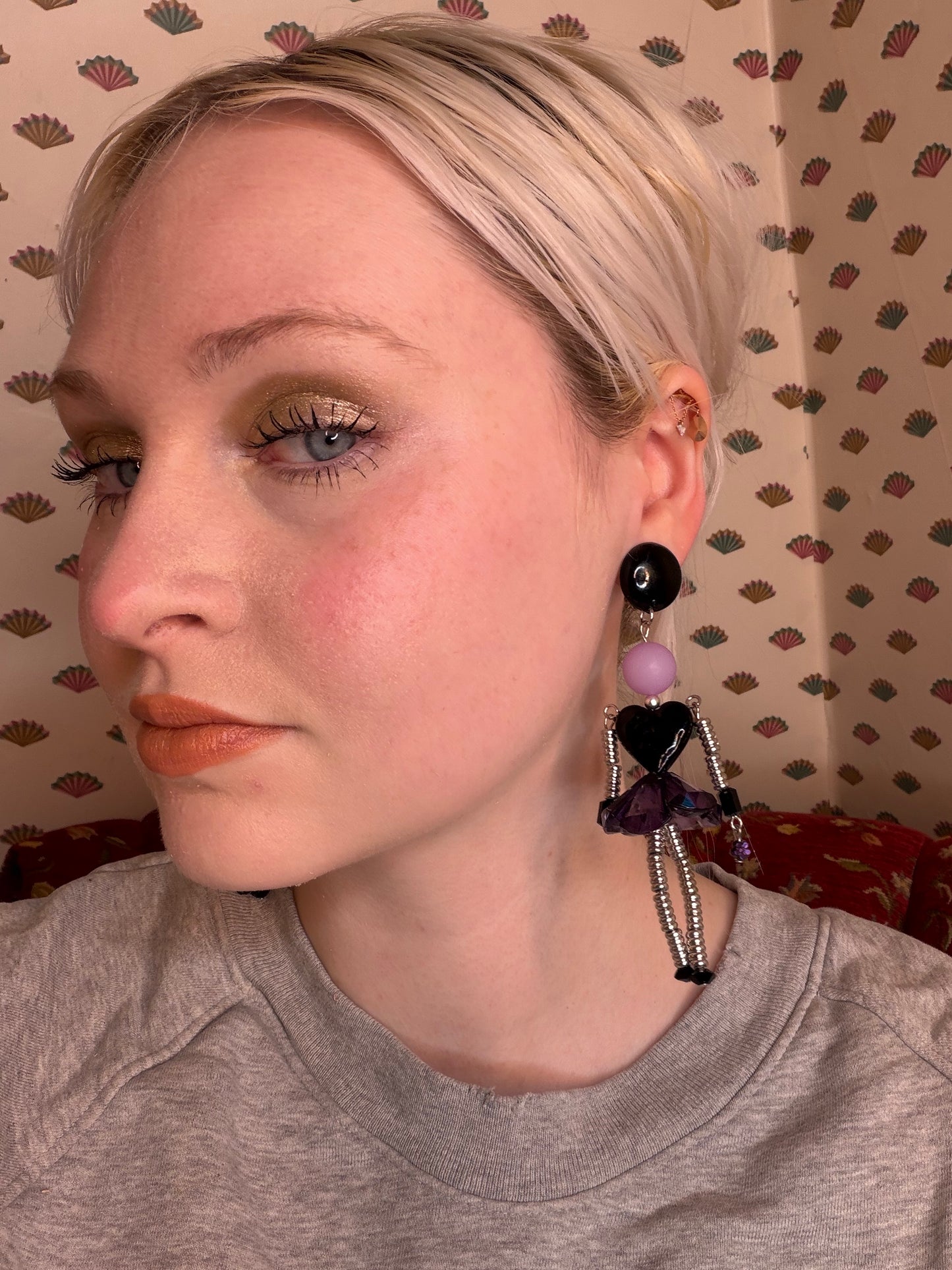 Vintage Rare Articulated Chunky French Doll Heart Earrings