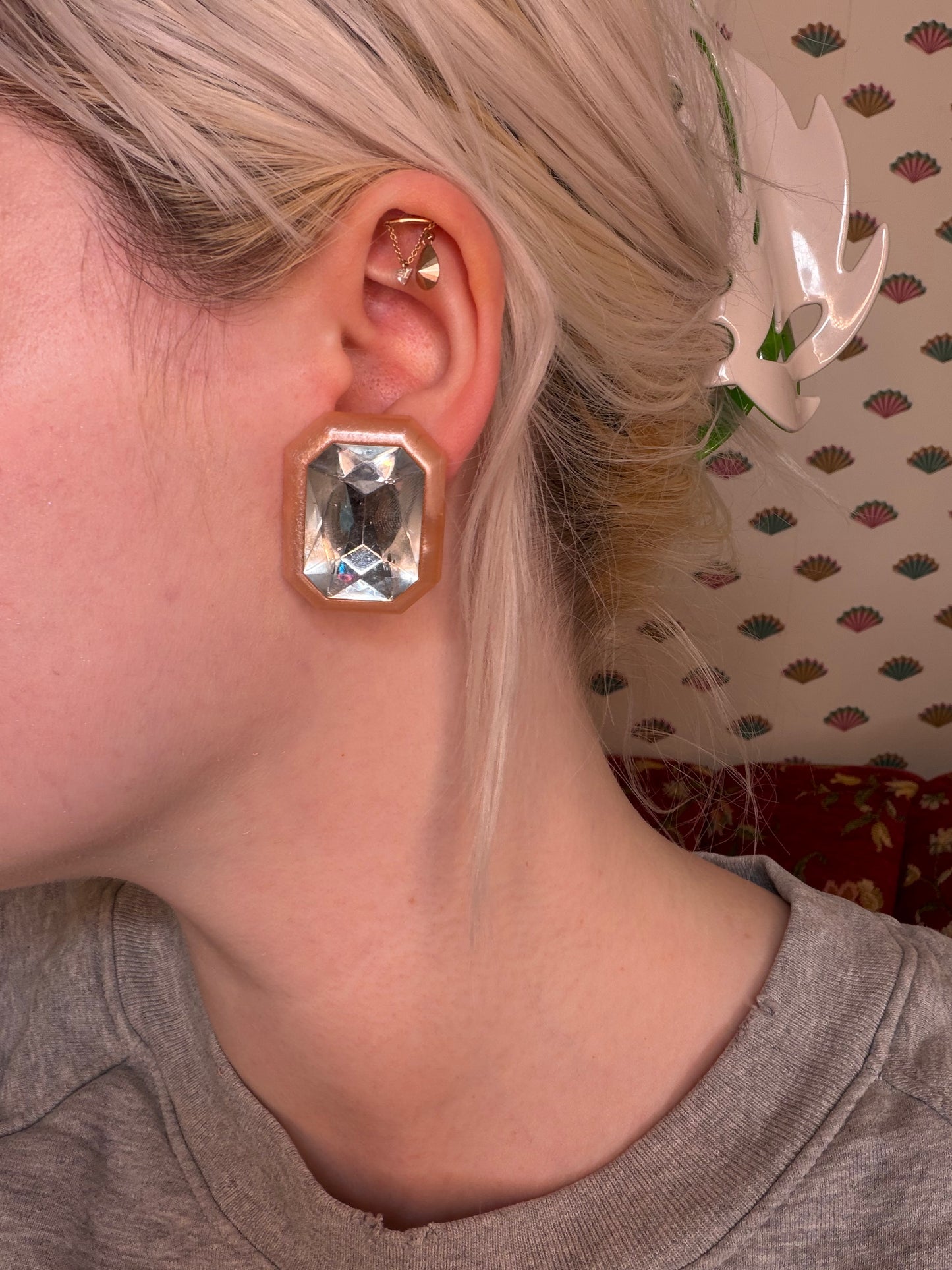 Vintage Chunky Crystal Princess Clip On Earrings