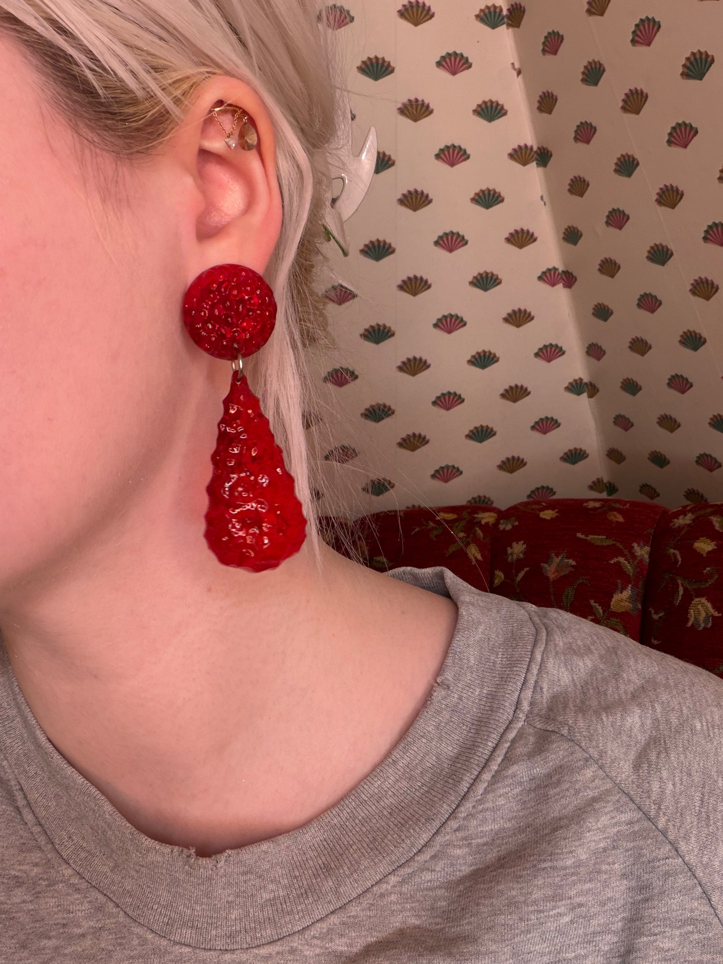 Vintage Cherry Gummy Lucite Drop Clip On Earrings