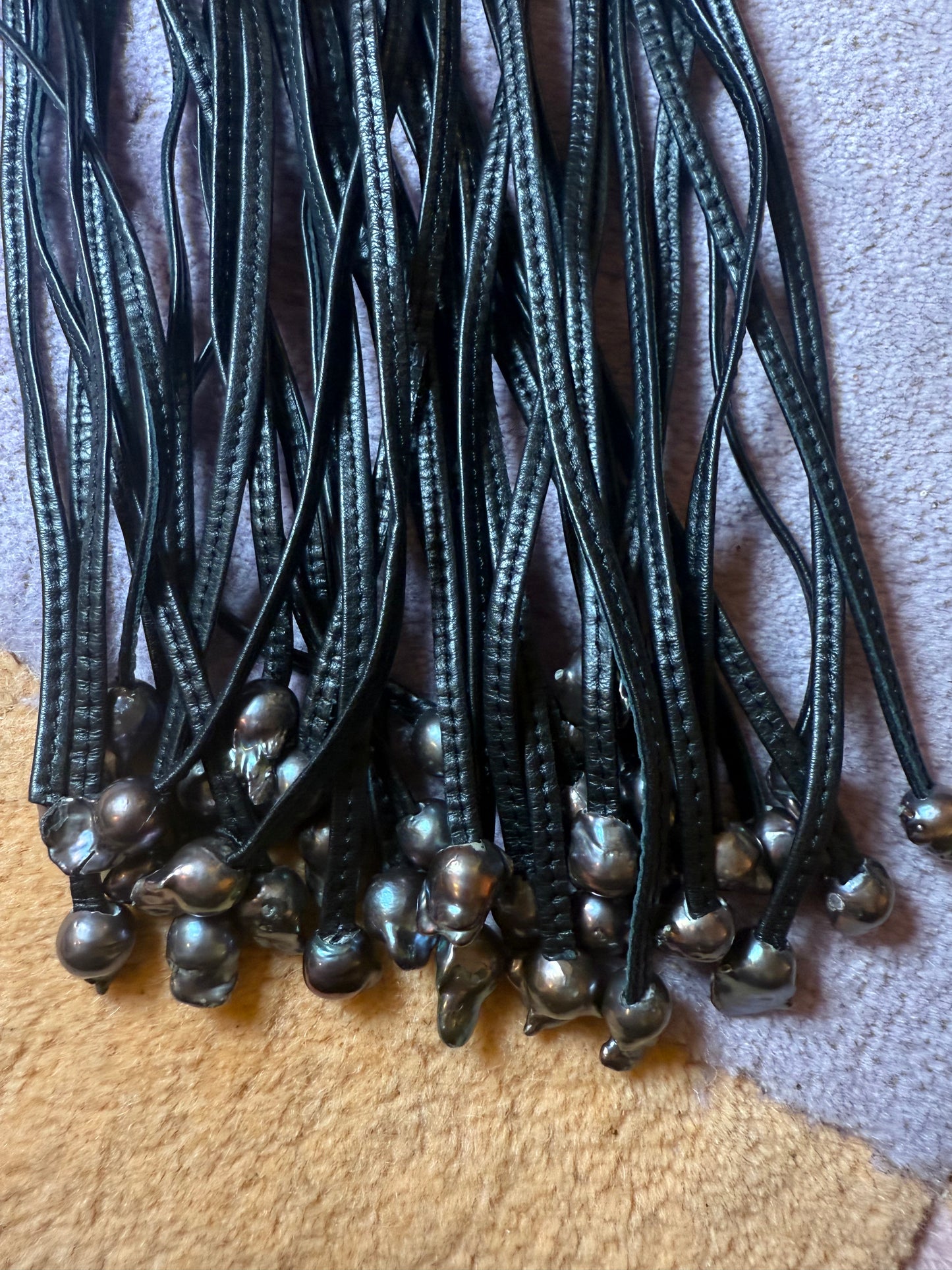 Iris Apfel's Vintage Monumental Monies Leather and Pearl Necklace