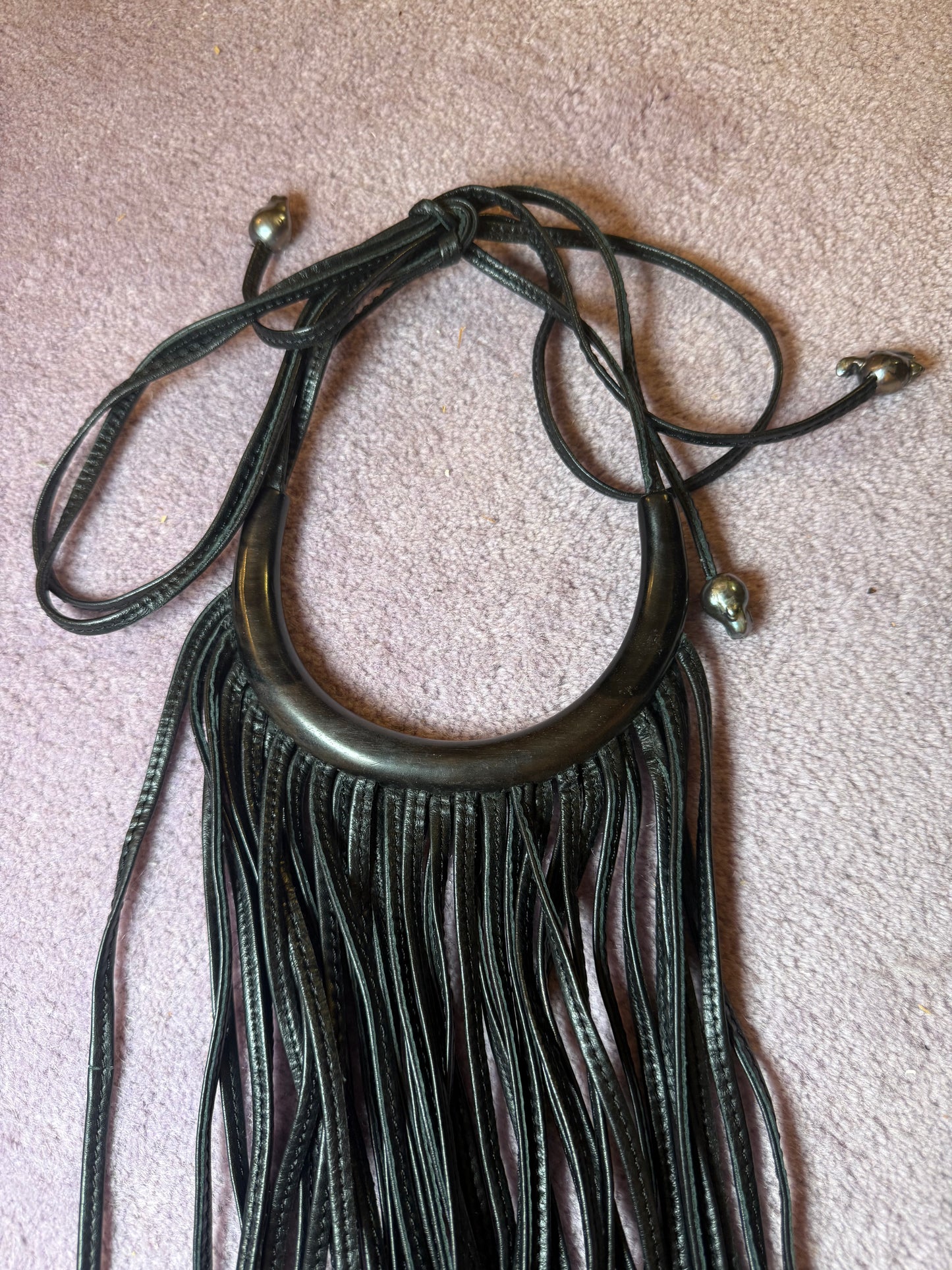 Iris Apfel's Vintage Monumental Monies Leather and Pearl Necklace