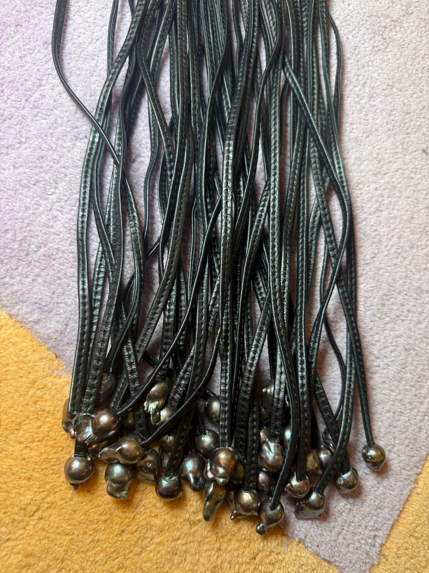 Iris Apfel's Vintage Monumental Monies Leather and Pearl Necklace