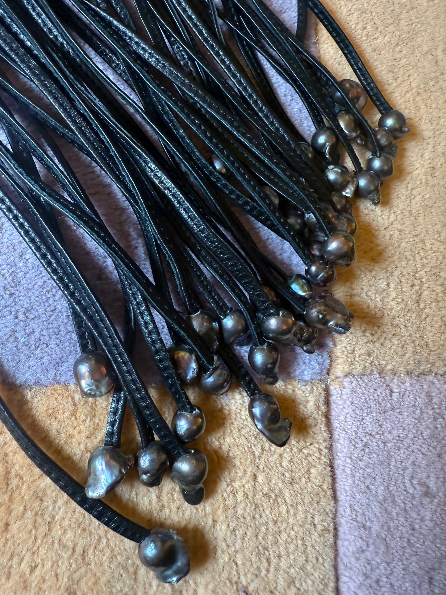 Iris Apfel's Vintage Monumental Monies Leather and Pearl Necklace