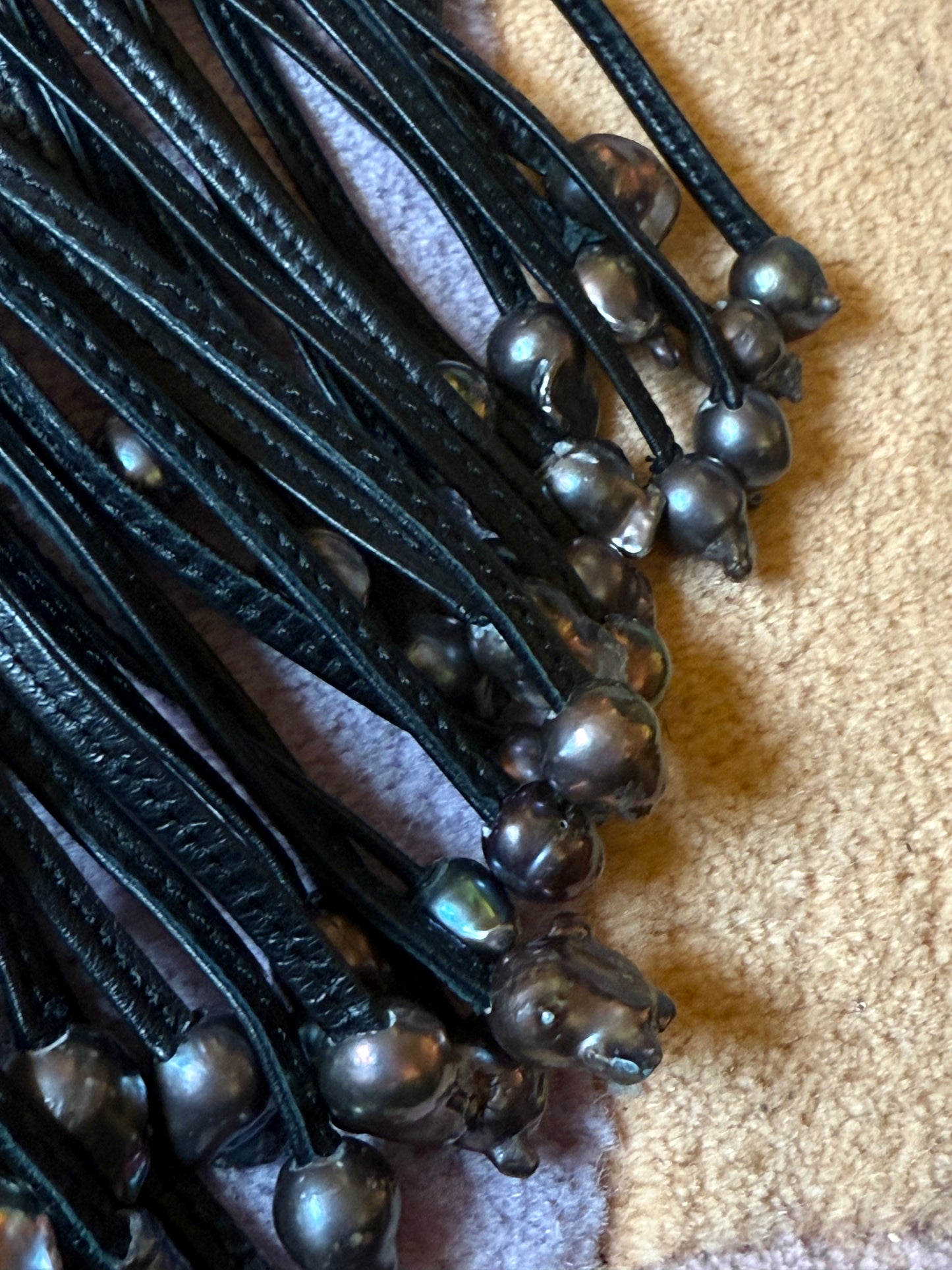 Iris Apfel's Vintage Monumental Monies Leather and Pearl Necklace