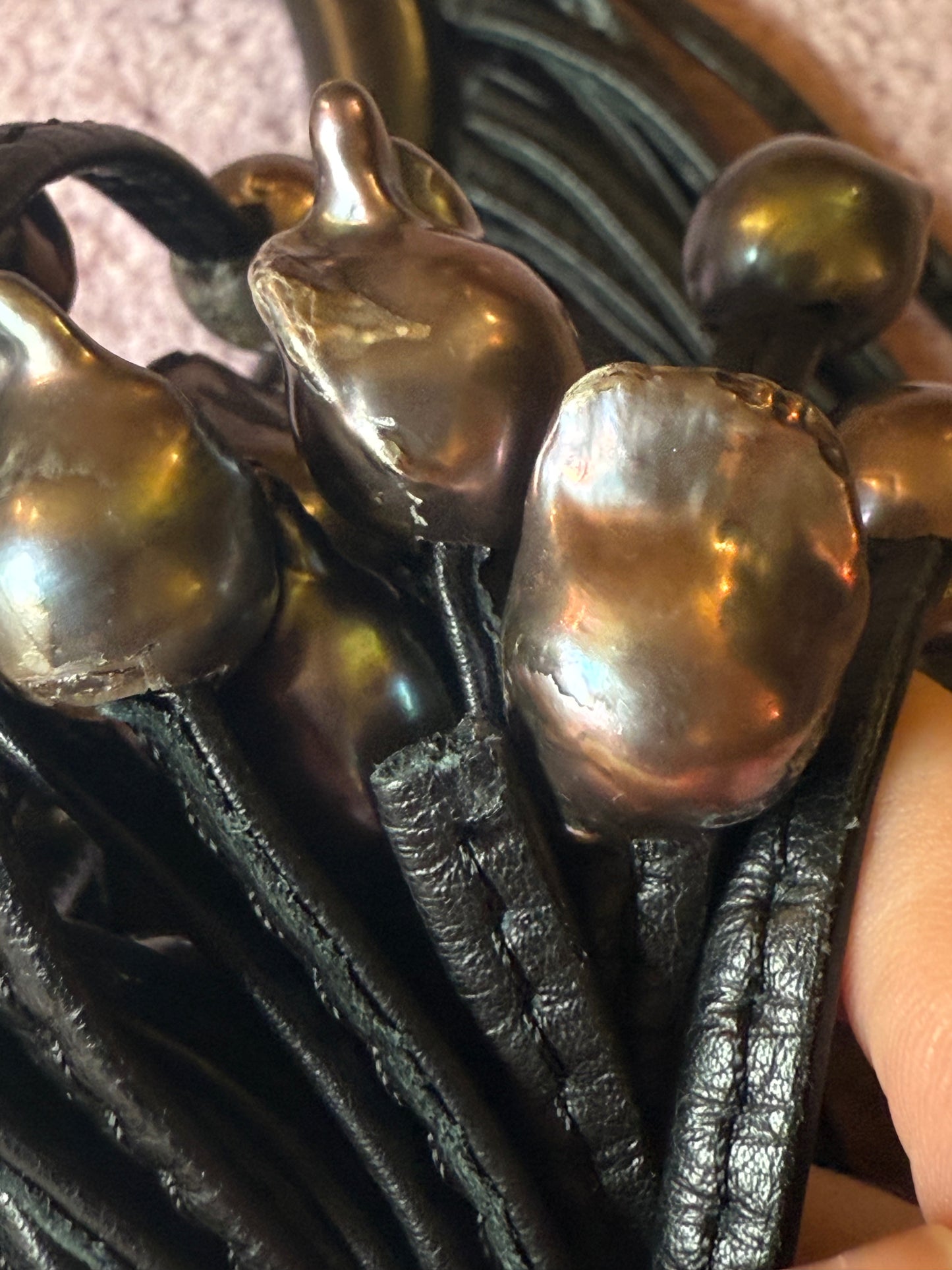 Iris Apfel's Vintage Monumental Monies Leather and Pearl Necklace