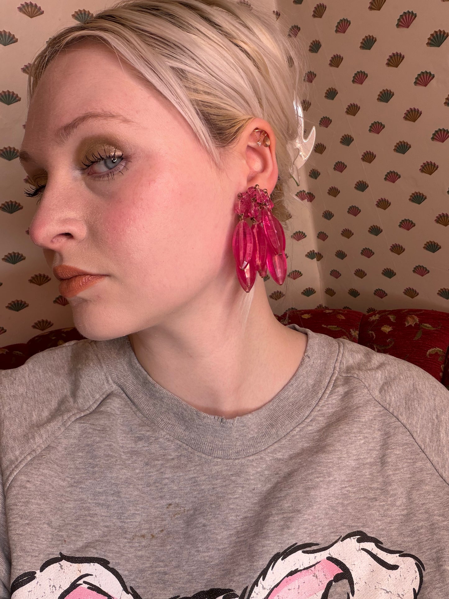 Vintage Austrian Candy Pink Chandelier Clip On Earrings