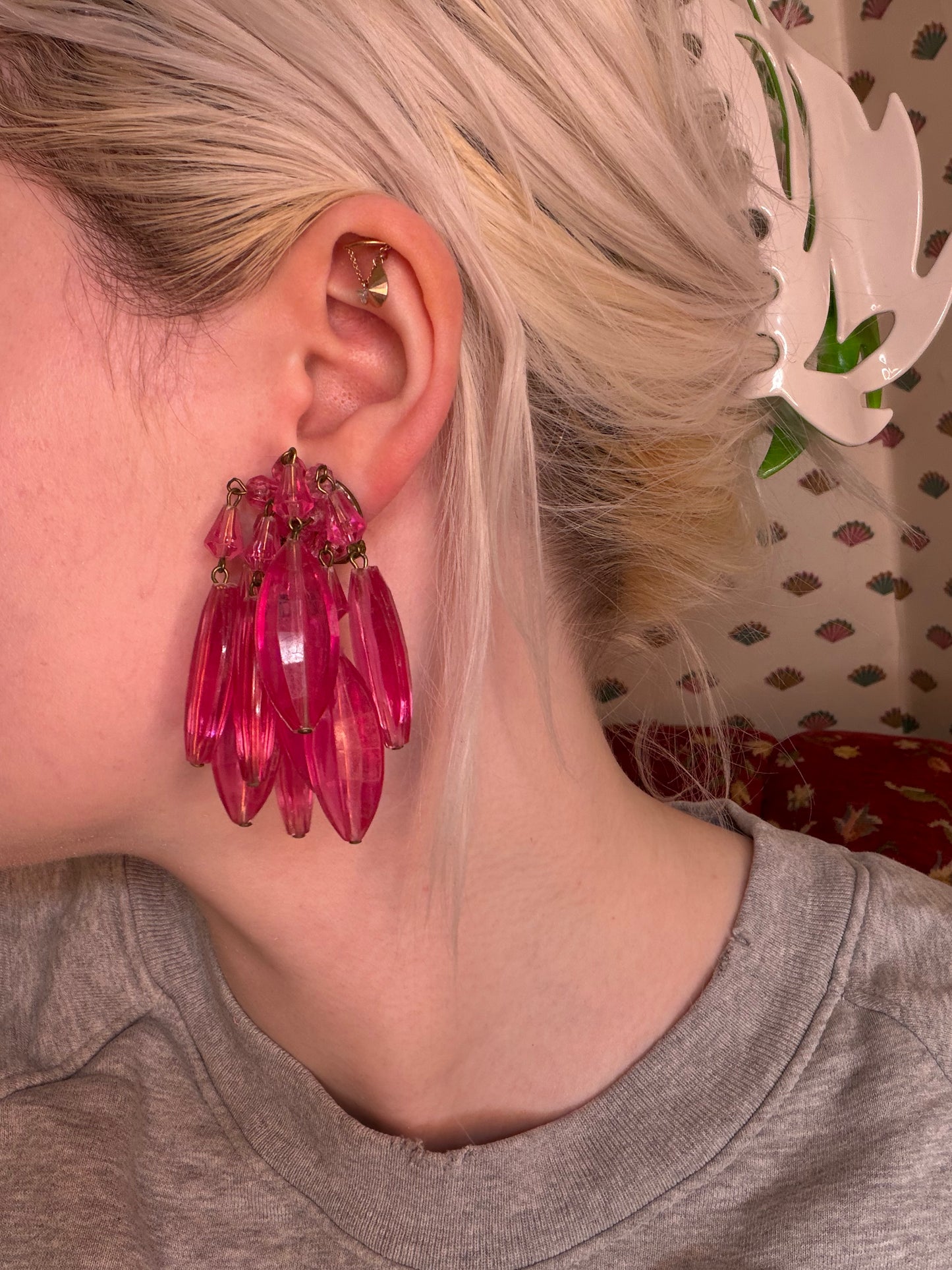 Vintage Austrian Candy Pink Chandelier Clip On Earrings
