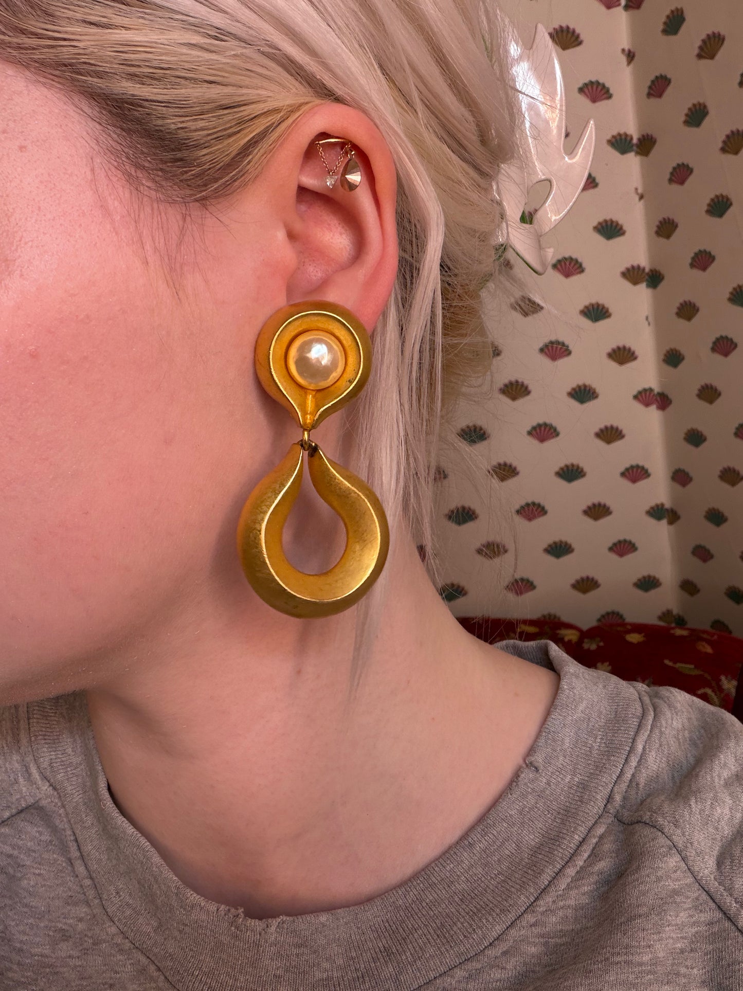 Vintage Karl Lagerfeld Pearl Drop Clip On Earrings