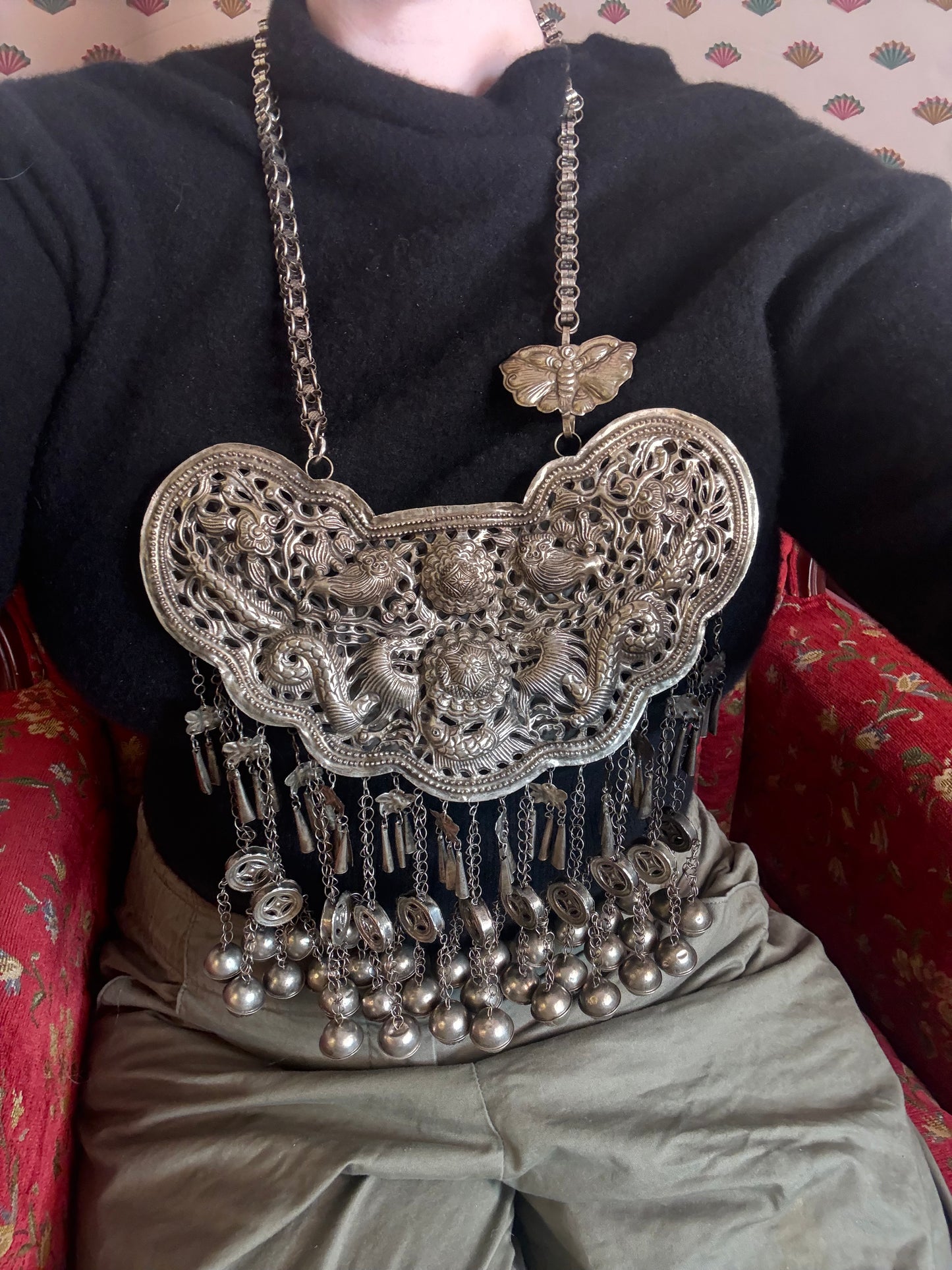 Iris Apfel's Vintage Highly Documented Monumental Chinese Miao Jingle Necklace