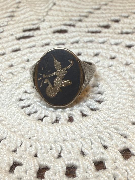 Vintage Reversible Siam Niello Silver Dancer Ring