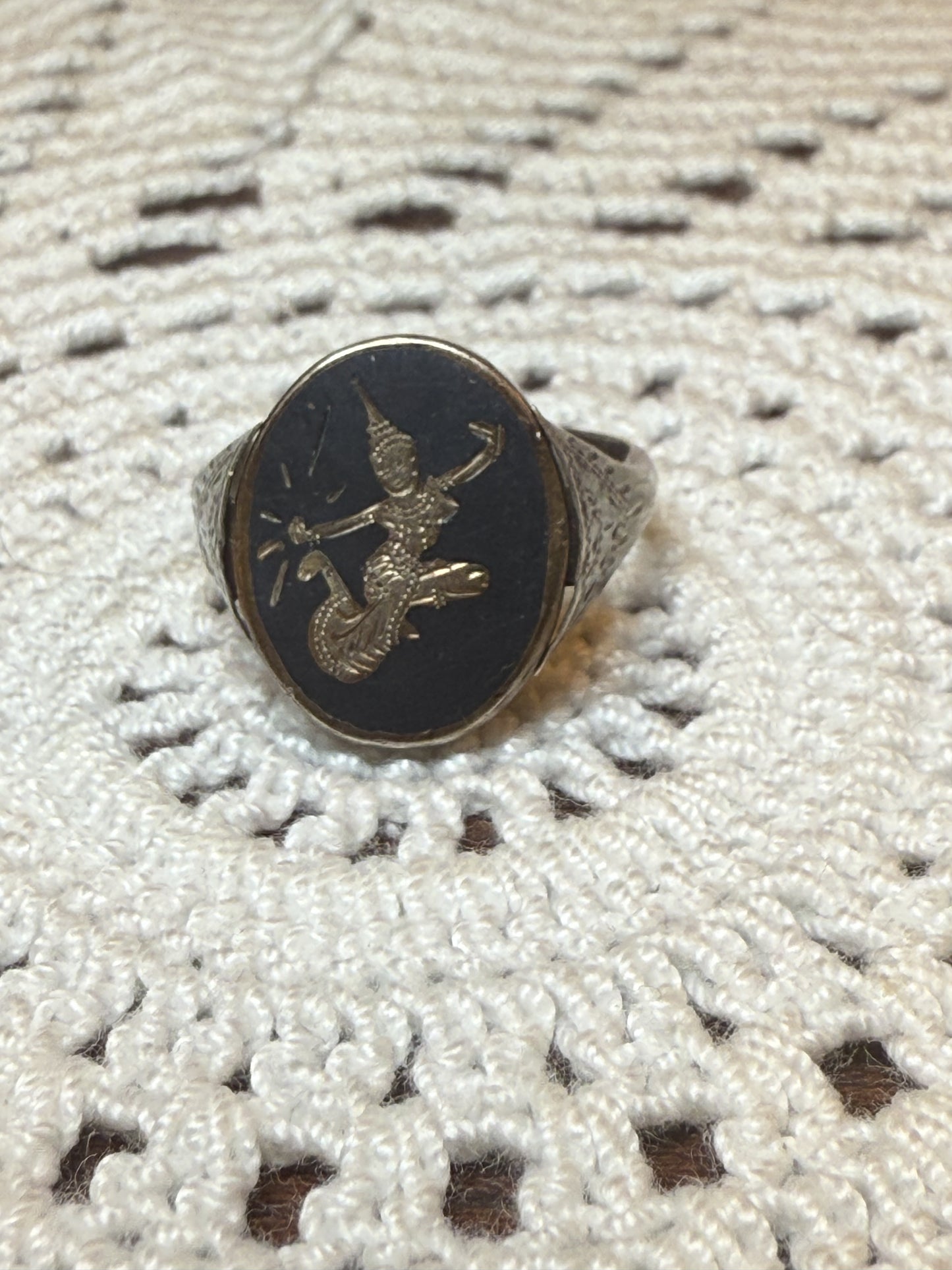 Vintage Reversible Siam Niello Silver Dancer Ring