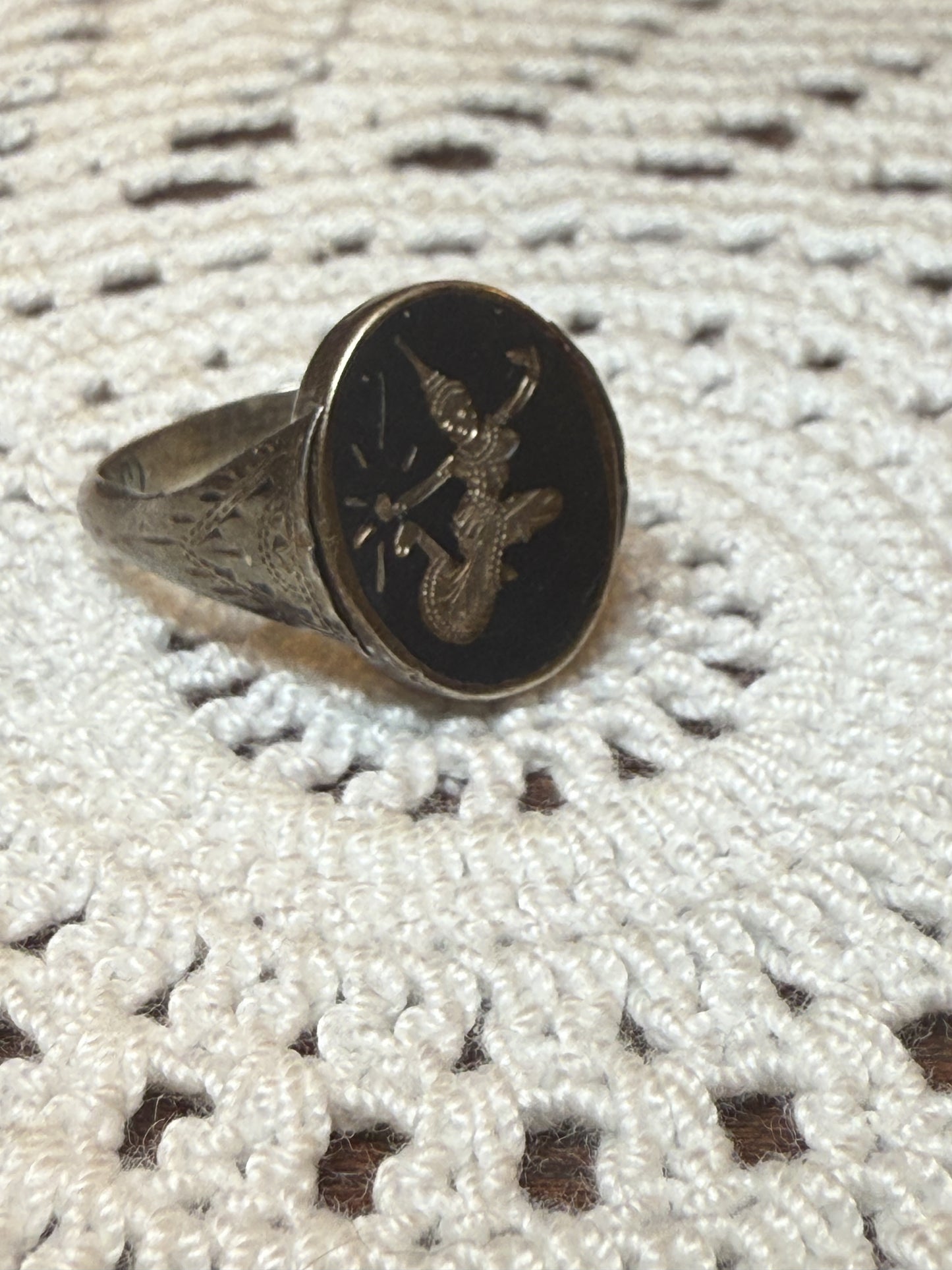 Vintage Reversible Siam Niello Silver Dancer Ring