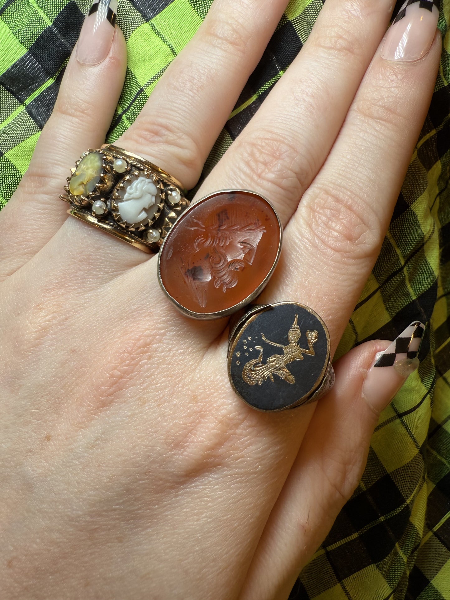 Vintage Reversible Siam Niello Silver Dancer Ring
