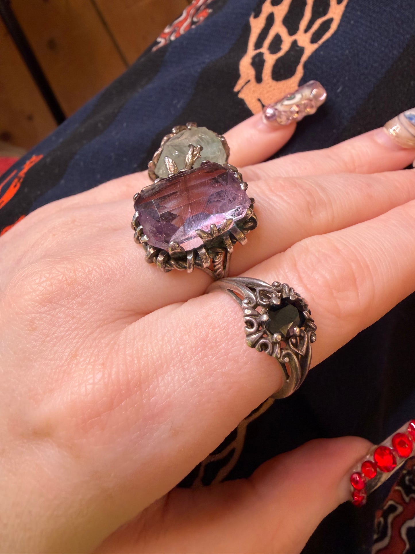 Vintage Chunky Brutalist Sterling Silver Rose de France Amethyst Ring