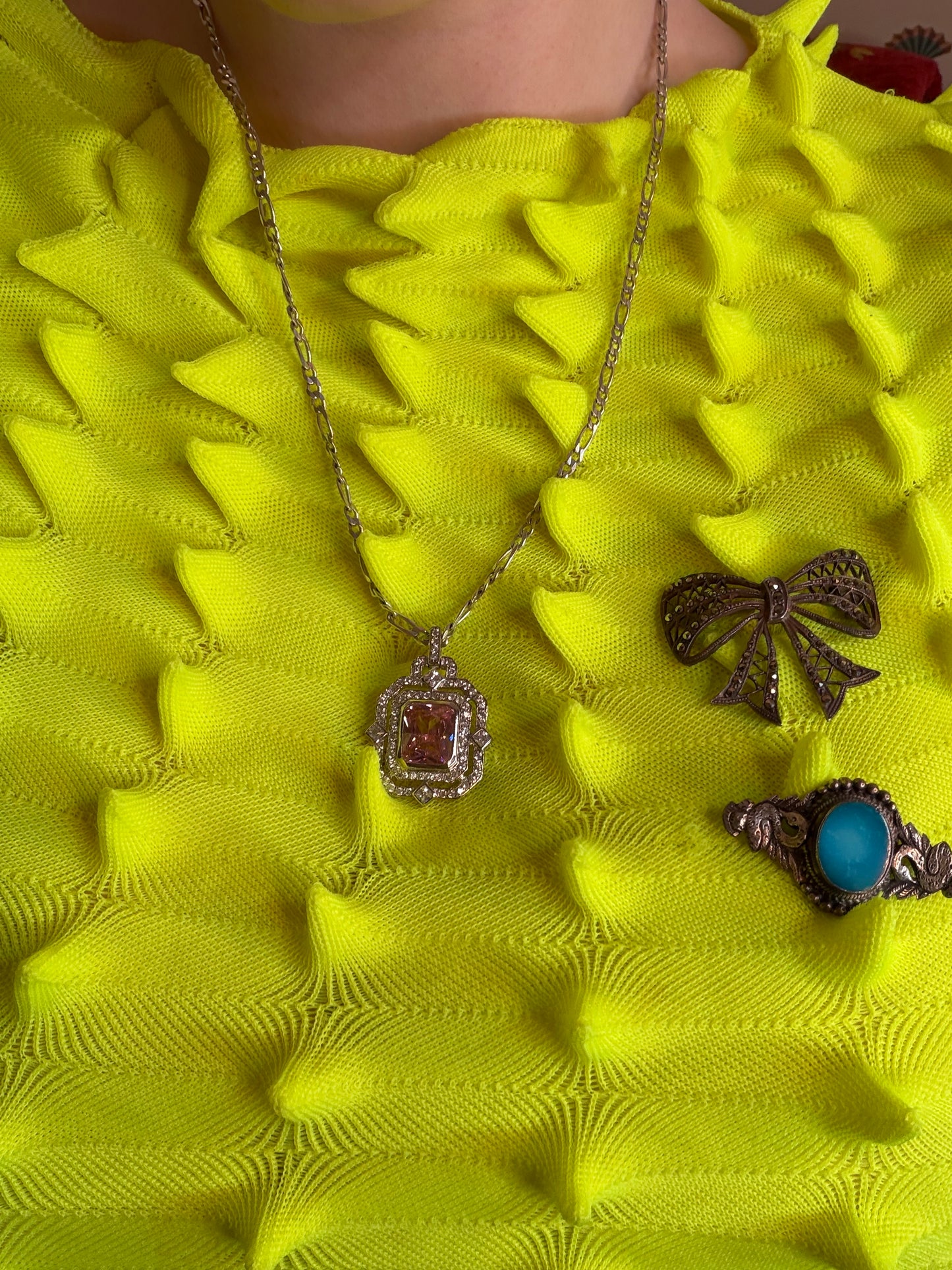 Vintage Sterling Silver Pink Princess Necklace