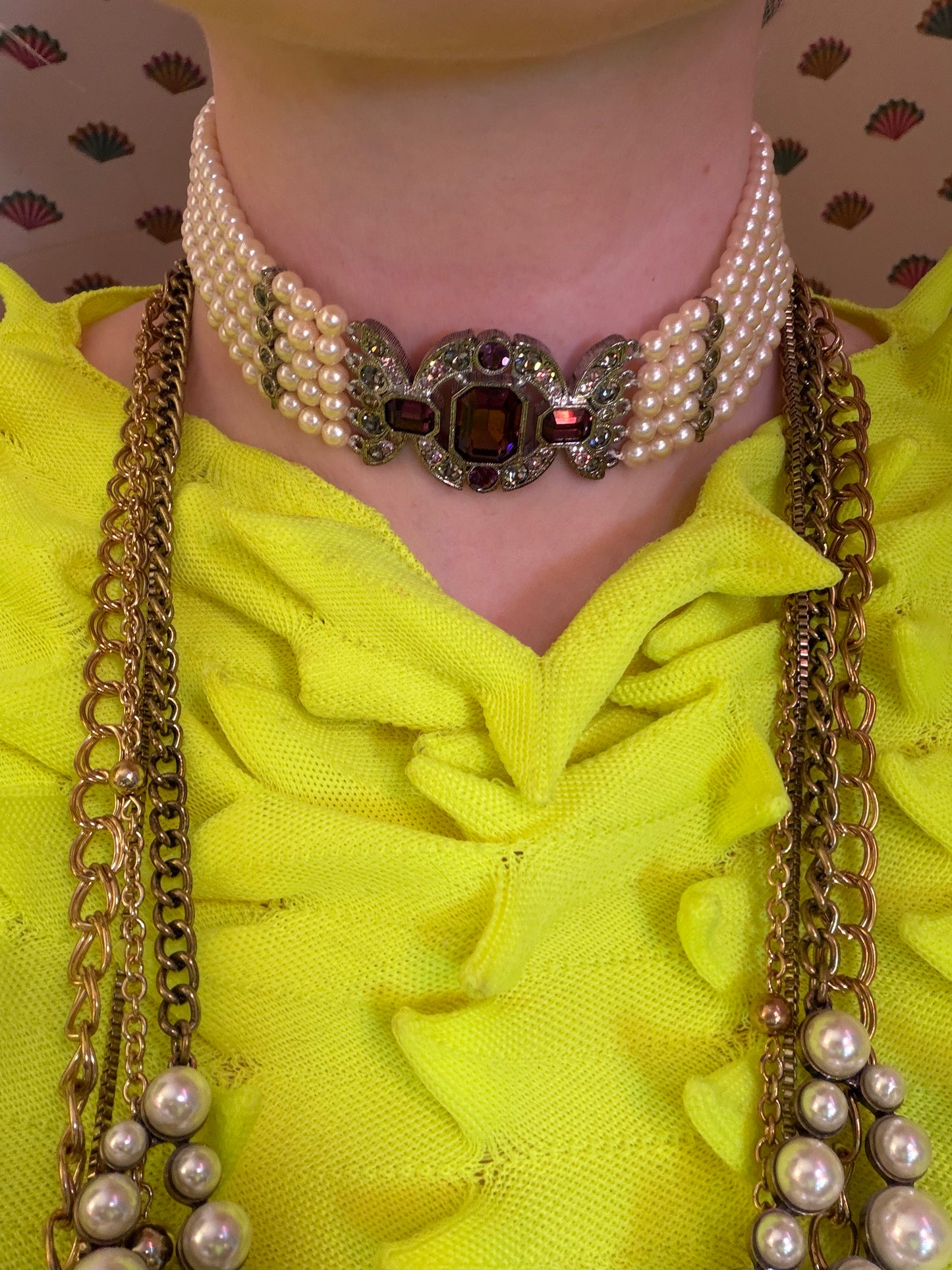 Vintage Decadent Princess 5-Strand Pearl Crystal Choker