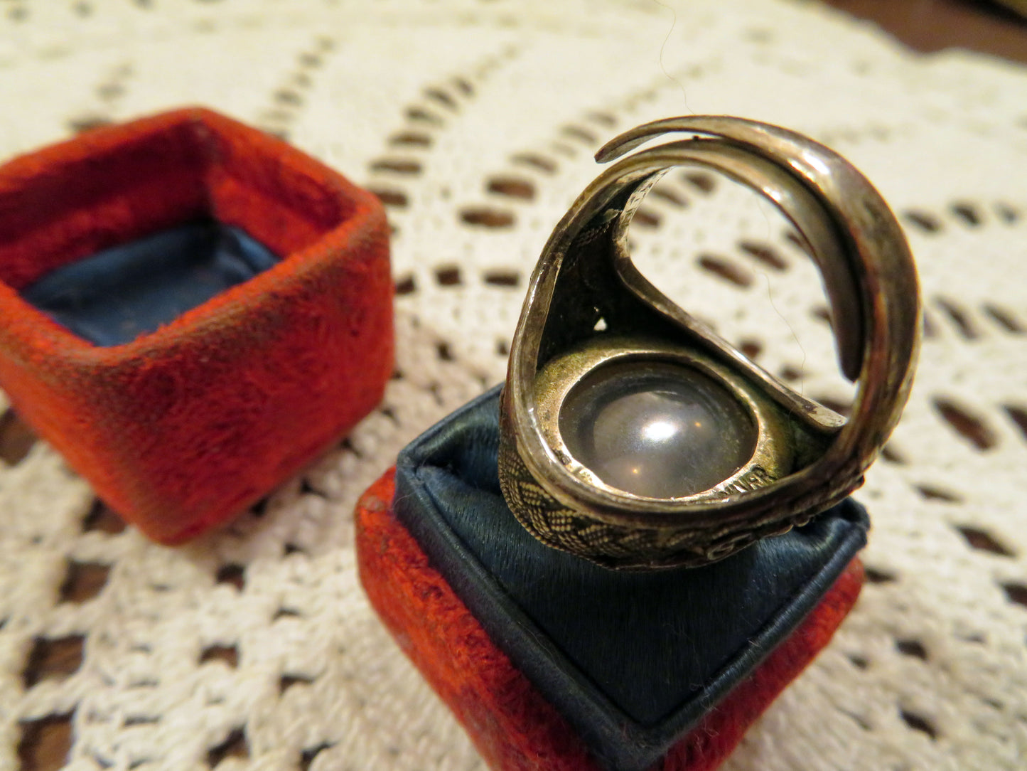 Antique Arts and Crafts Quartz Silver Filigree Ring