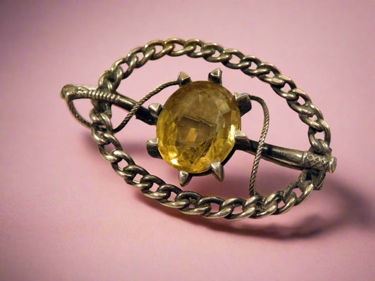 Antique Victorian Scottish Genuine Citrine Silver Brooch