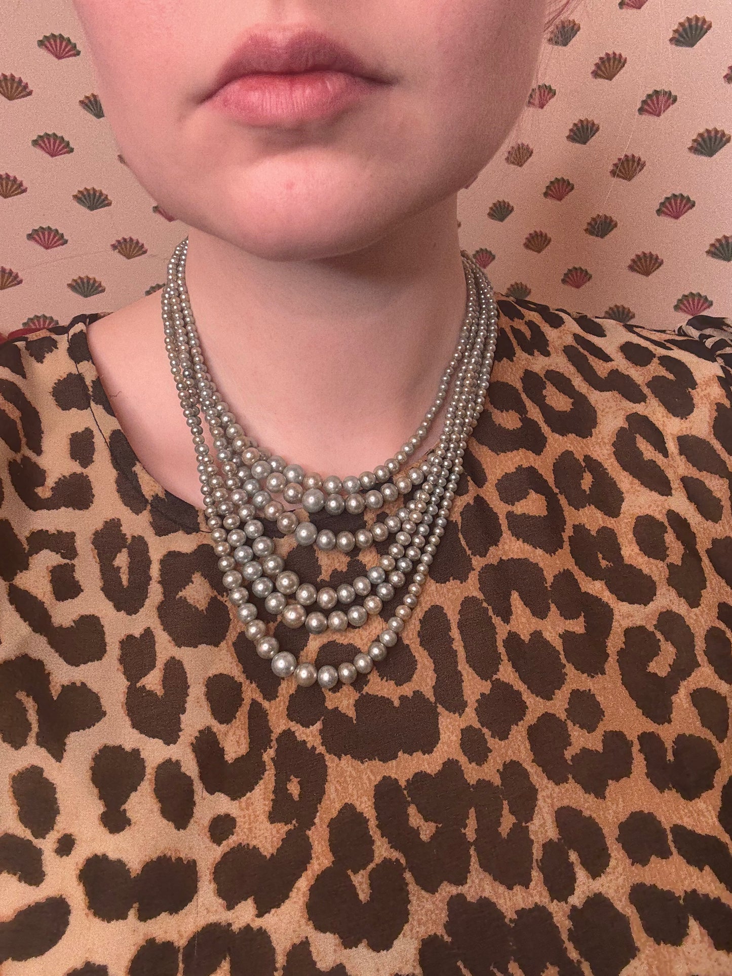 Vintage Midcentury Mint Green 6-Strand Pearl Necklace