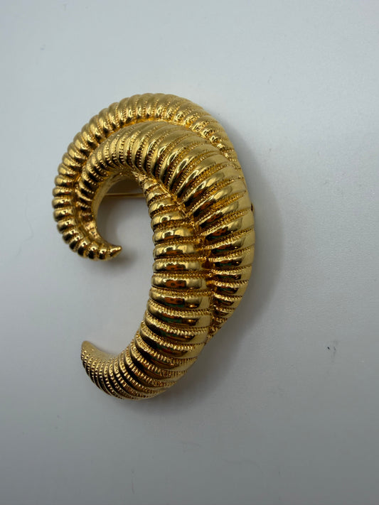 Vintage Monet Golden Swirl Shrimp Brooch