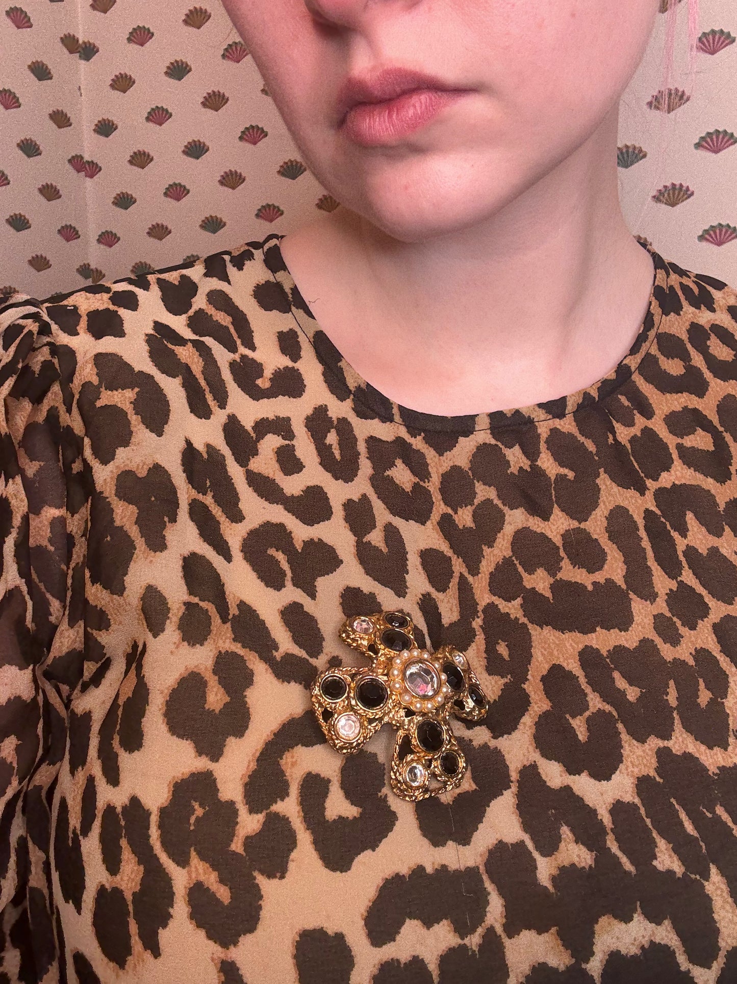 Vintage Midcentury Domed Rhinestone Maltese Cross Brooch