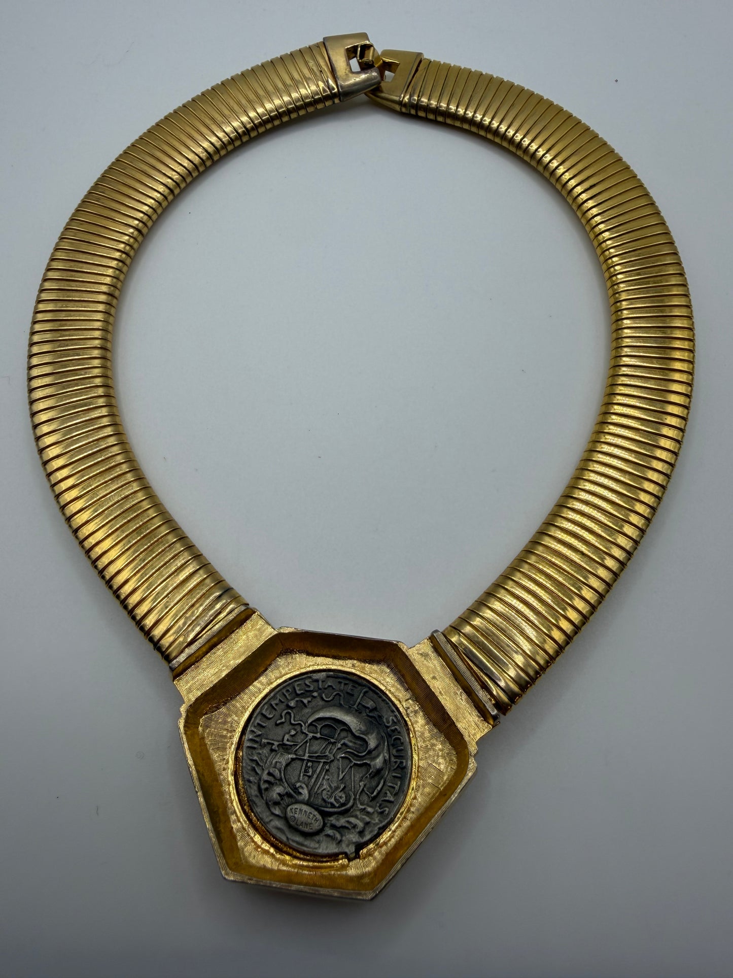 Vintage Rare Kenneth Jay Lane Roman Coin Tubogas Necklace