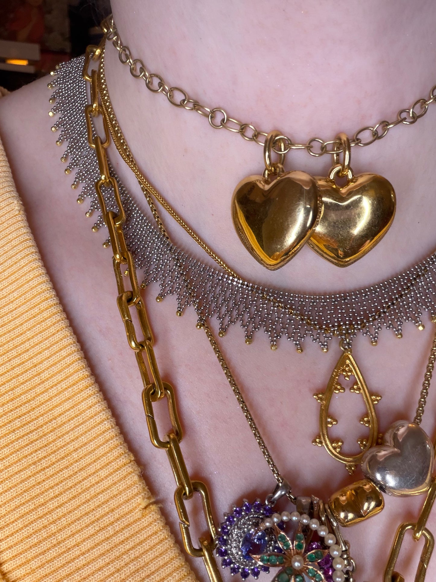 Vintage Christian Tse Platinum & 18K Gold Collar Necklace - Carmela Soprano Necklace