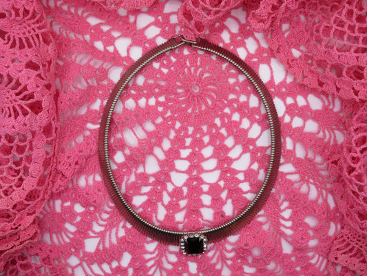 Vintage Silver Sapphire Rhinestone Tubogas Necklace