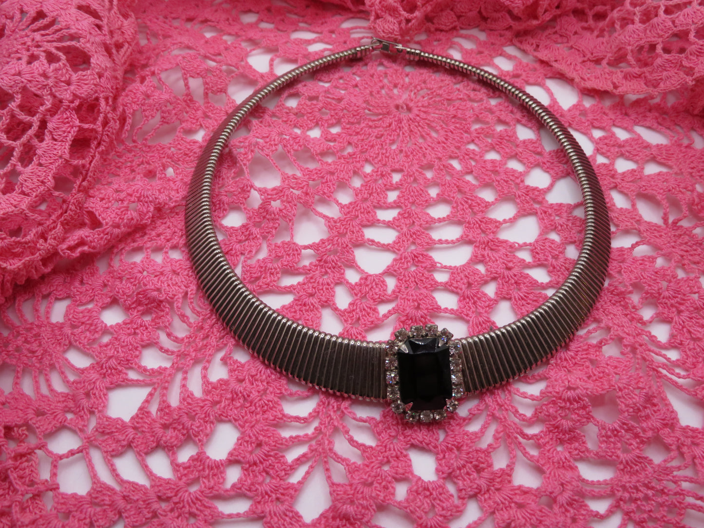 Vintage Silver Sapphire Rhinestone Tubogas Necklace