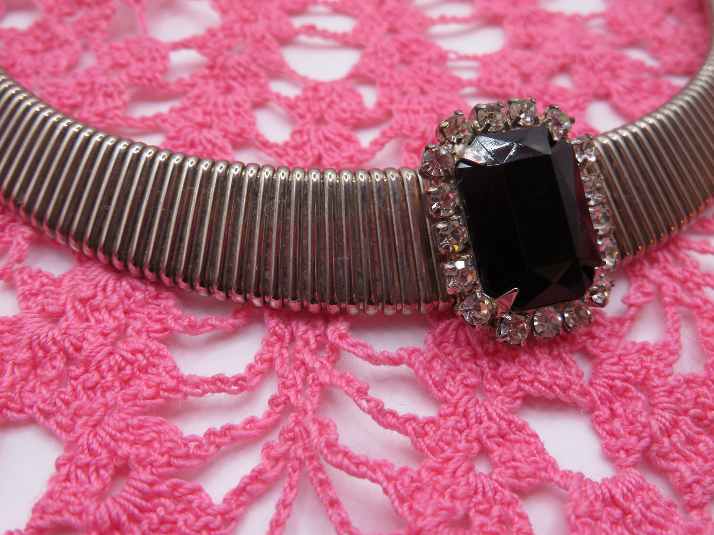Vintage Silver Sapphire Rhinestone Tubogas Necklace