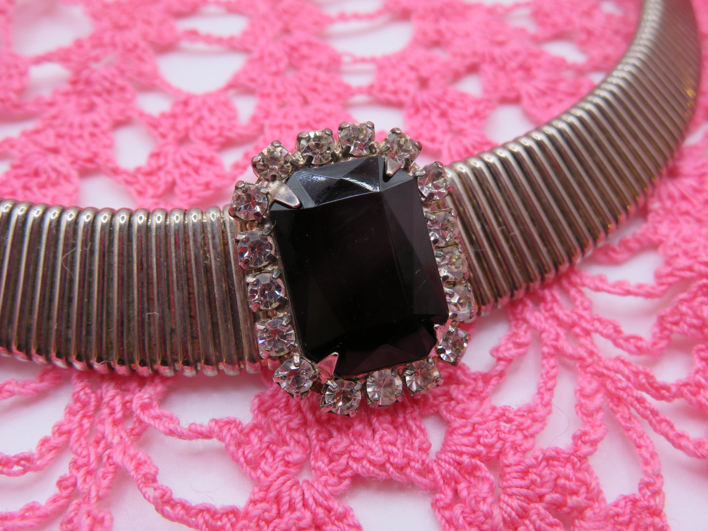 Vintage Silver Sapphire Rhinestone Tubogas Necklace