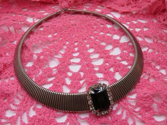 Vintage Silver Sapphire Rhinestone Tubogas Necklace