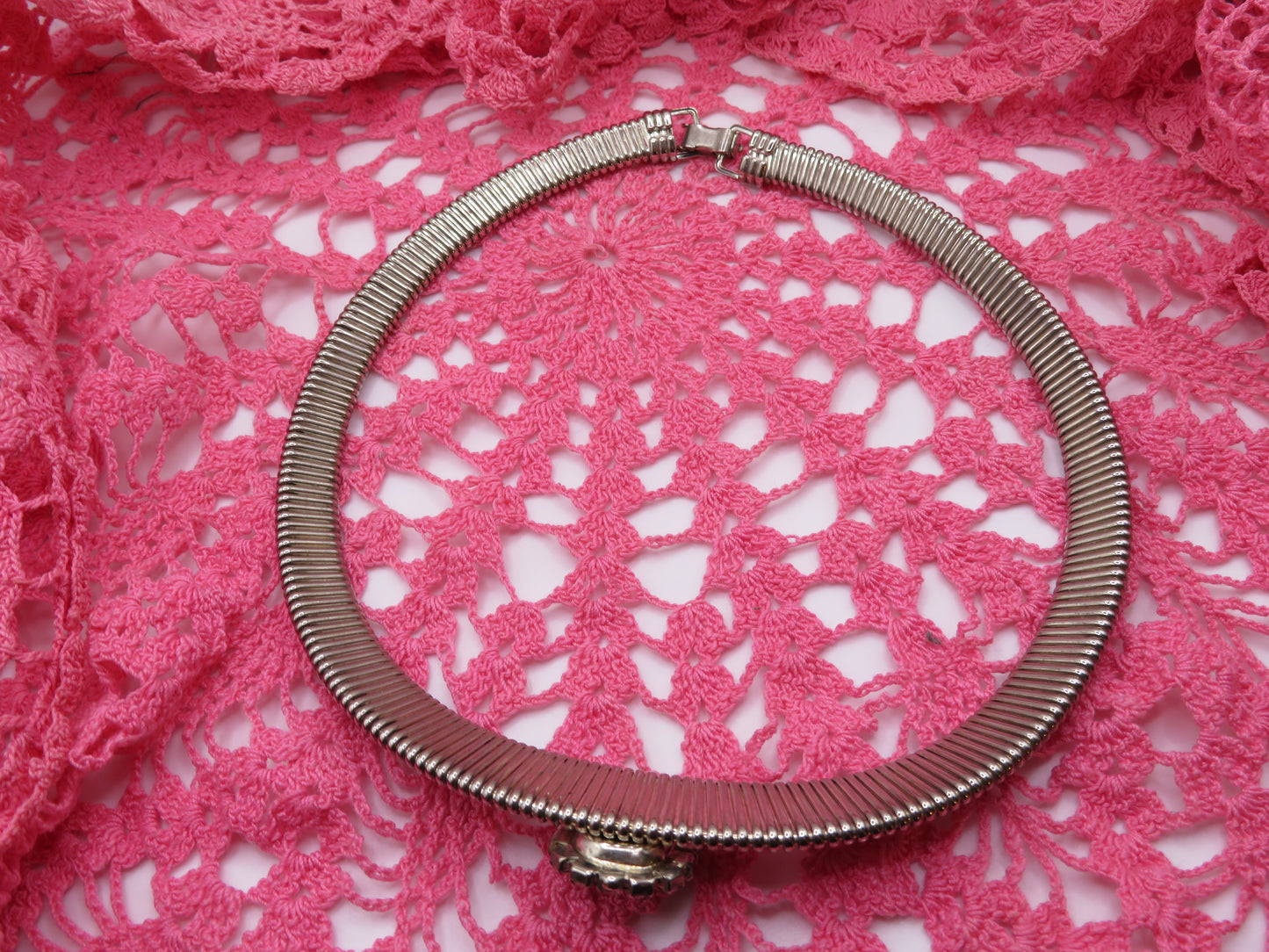 Vintage Silver Sapphire Rhinestone Tubogas Necklace