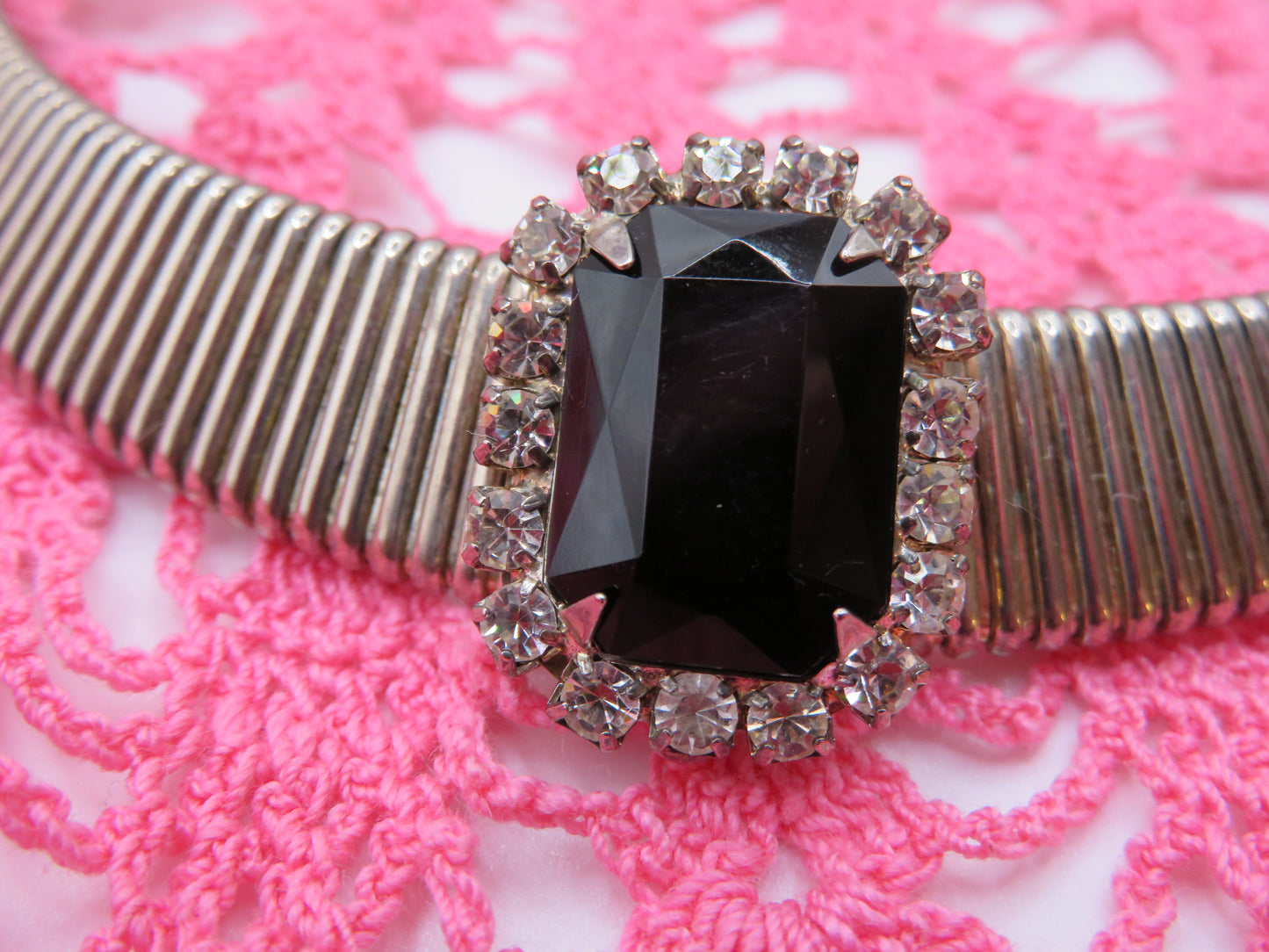 Vintage Silver Sapphire Rhinestone Tubogas Necklace