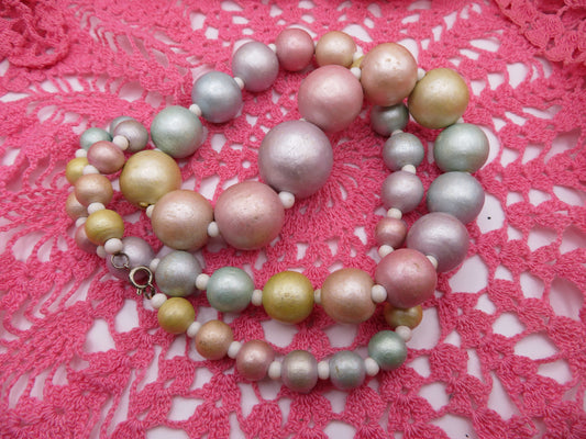 Vintage Pastel Candy Colored XL Beaded Wooden Necklace