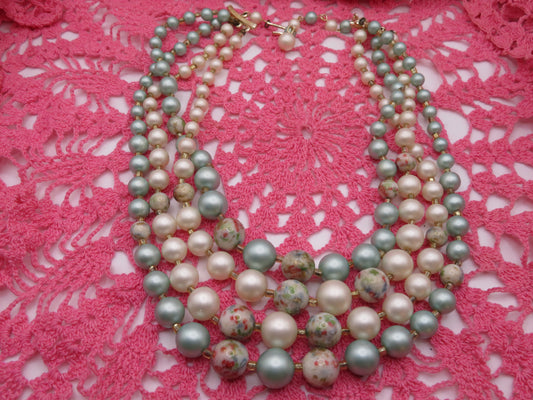 Vintage 4-Strand Pastel Candy Colored Pearls