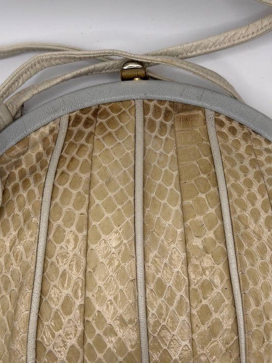 Vintage Cream Snakeskin Clamshell Shoulder Bag